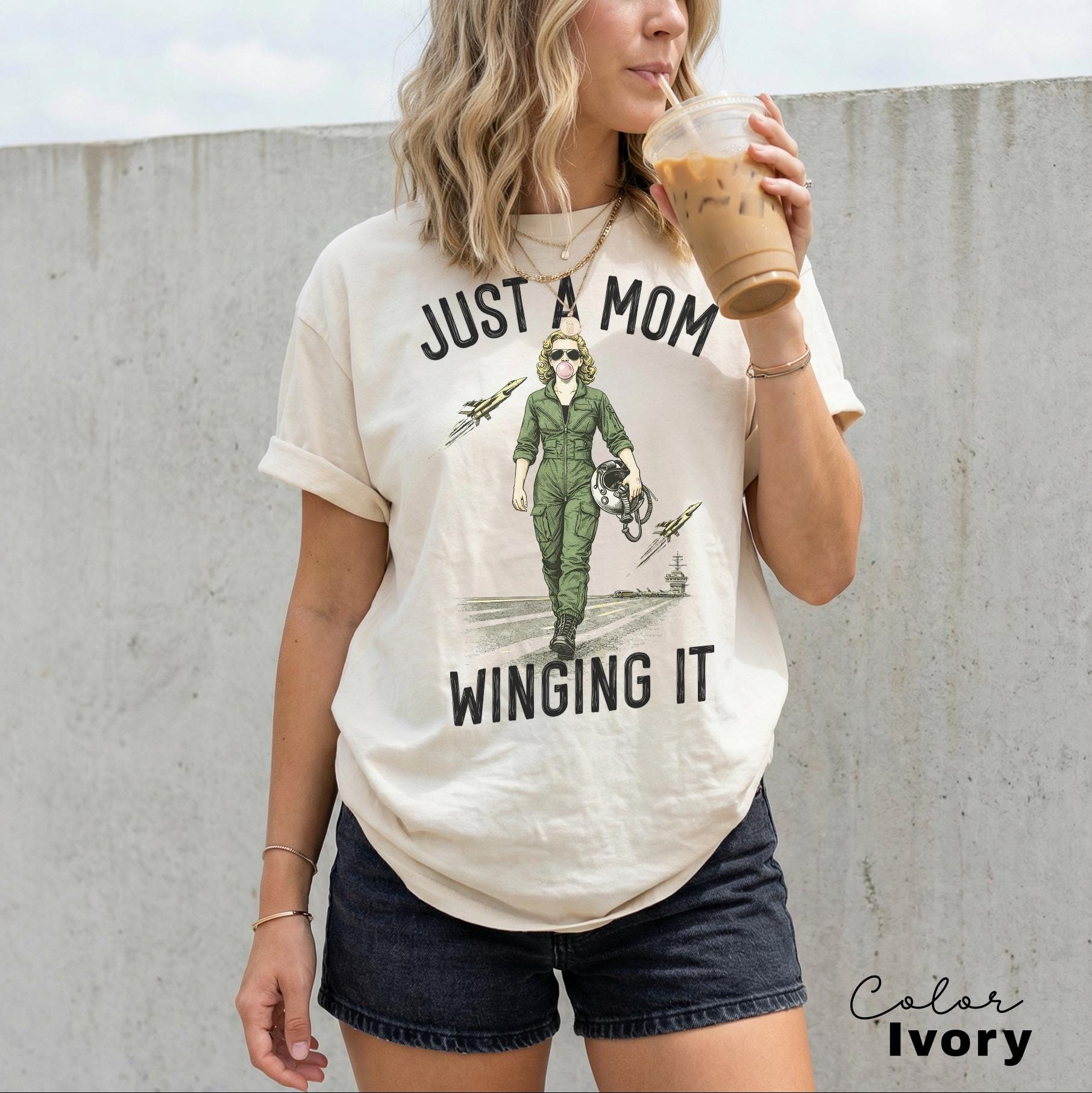 Just a Mom Winging It, Funny Retro Mom T-Shirt, Snarky Sarcastic Funny Mental Health Shirt