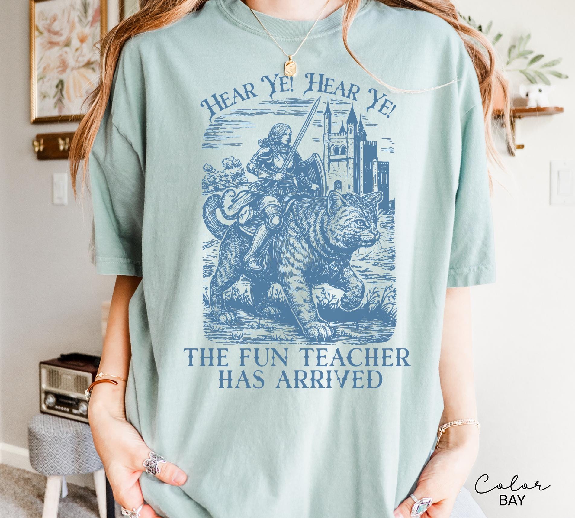 Fun Teacher Shirt, Funny English Teacher T-Shirt with Knight Cat Design