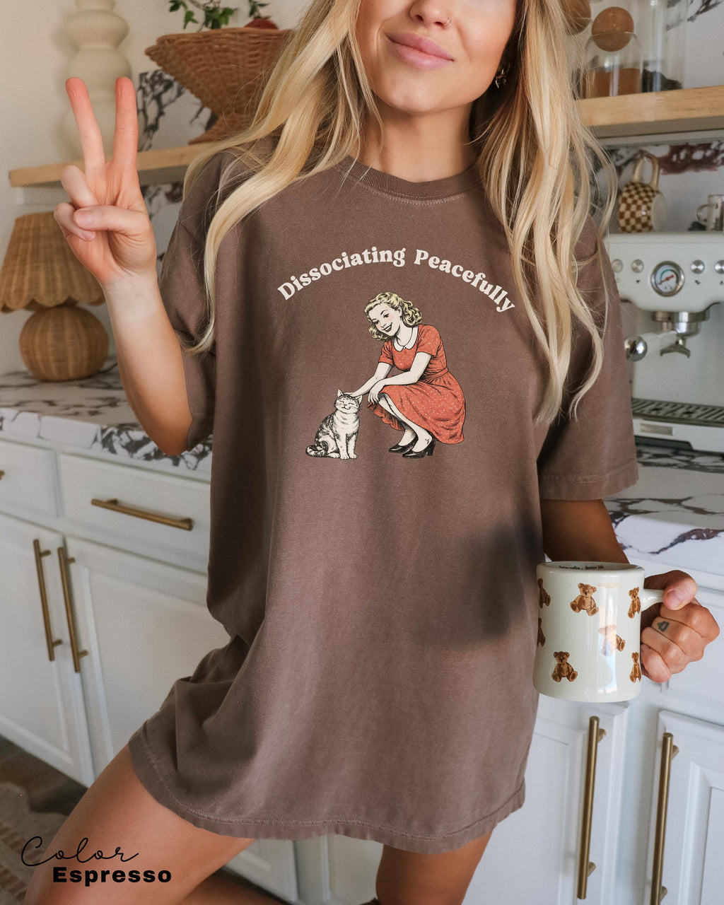 Sarcastic Saying T-shirt, Dissociating Peacefully, Anti Social Tee, Funny Unhinged Humor, Retro Cat Shirt
