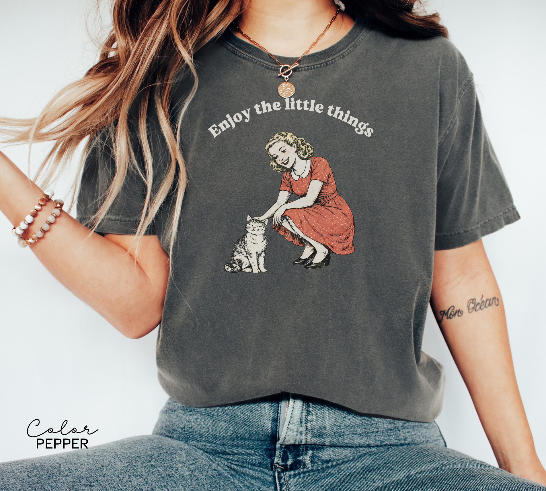 Enjoy the Little Things Cat Shirt, Retro Cat Shirt, Mental Health Shirt, Teacher Shirt, Therapist Shirt, Counselor Gift