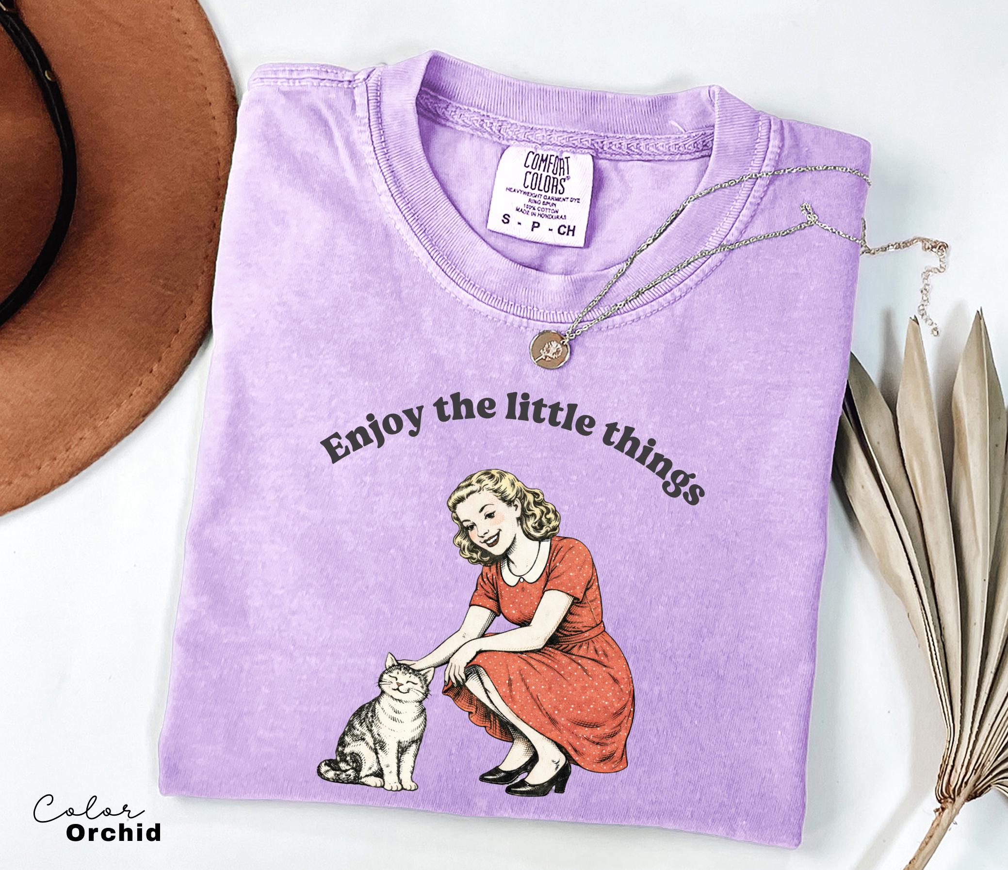 Enjoy the Little Things Cat Shirt, Retro Cat Shirt, Mental Health Shirt, Teacher Shirt, Therapist Shirt, Counselor Gift