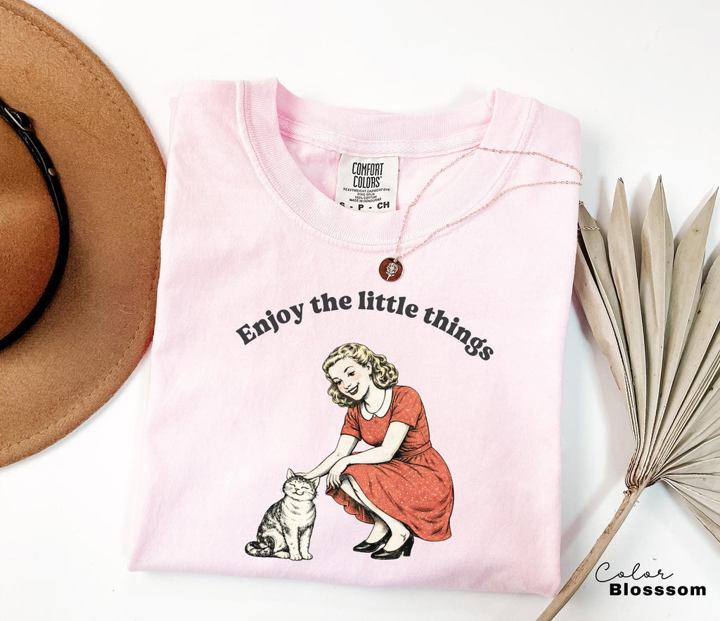 Enjoy the Little Things Cat Shirt, Retro Cat Shirt, Mental Health Shirt, Teacher Shirt, Therapist Shirt, Counselor Gift