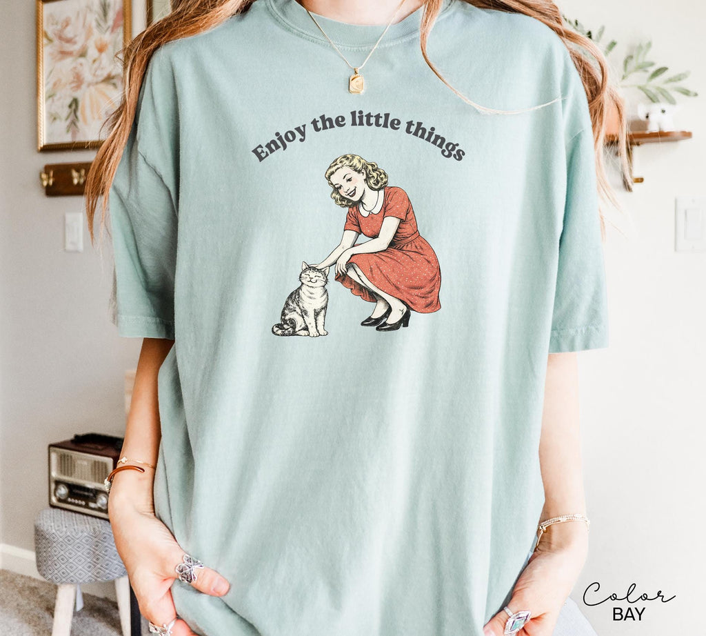 Enjoy the Little Things Cat Shirt, Retro Cat Shirt, Mental Health Shirt, Teacher Shirt, Therapist Shirt, Counselor Gift