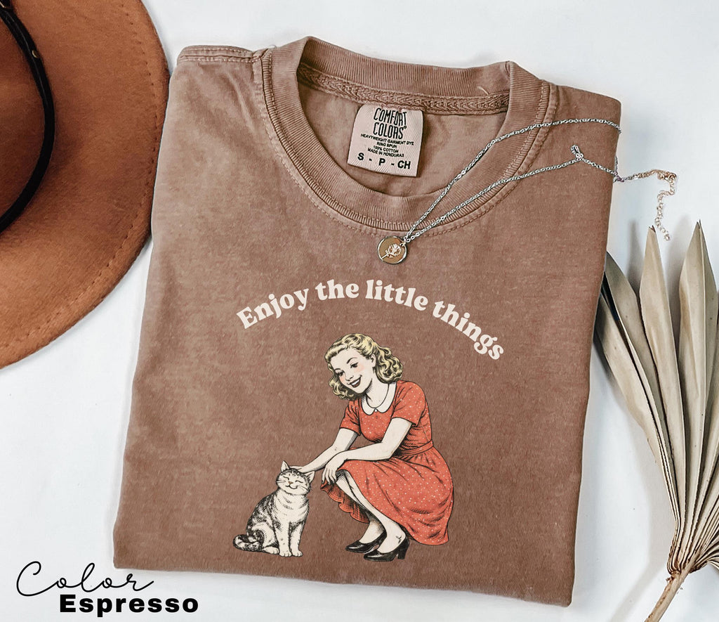 Enjoy the Little Things Cat Shirt, Retro Cat Shirt, Mental Health Shirt, Teacher Shirt, Therapist Shirt, Counselor Gift