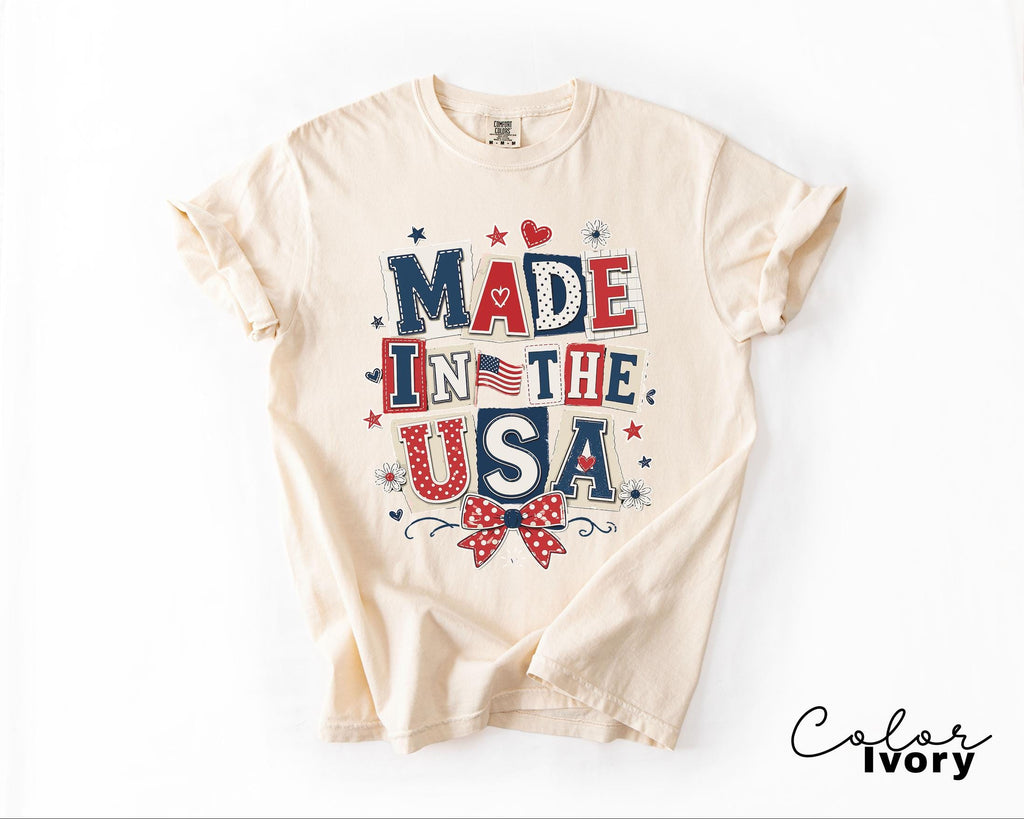 Made in the USA 4th of July Shirt, Patriotic T-shirt, Independence Day, 250th Anniversary, Coquette Collage Tee