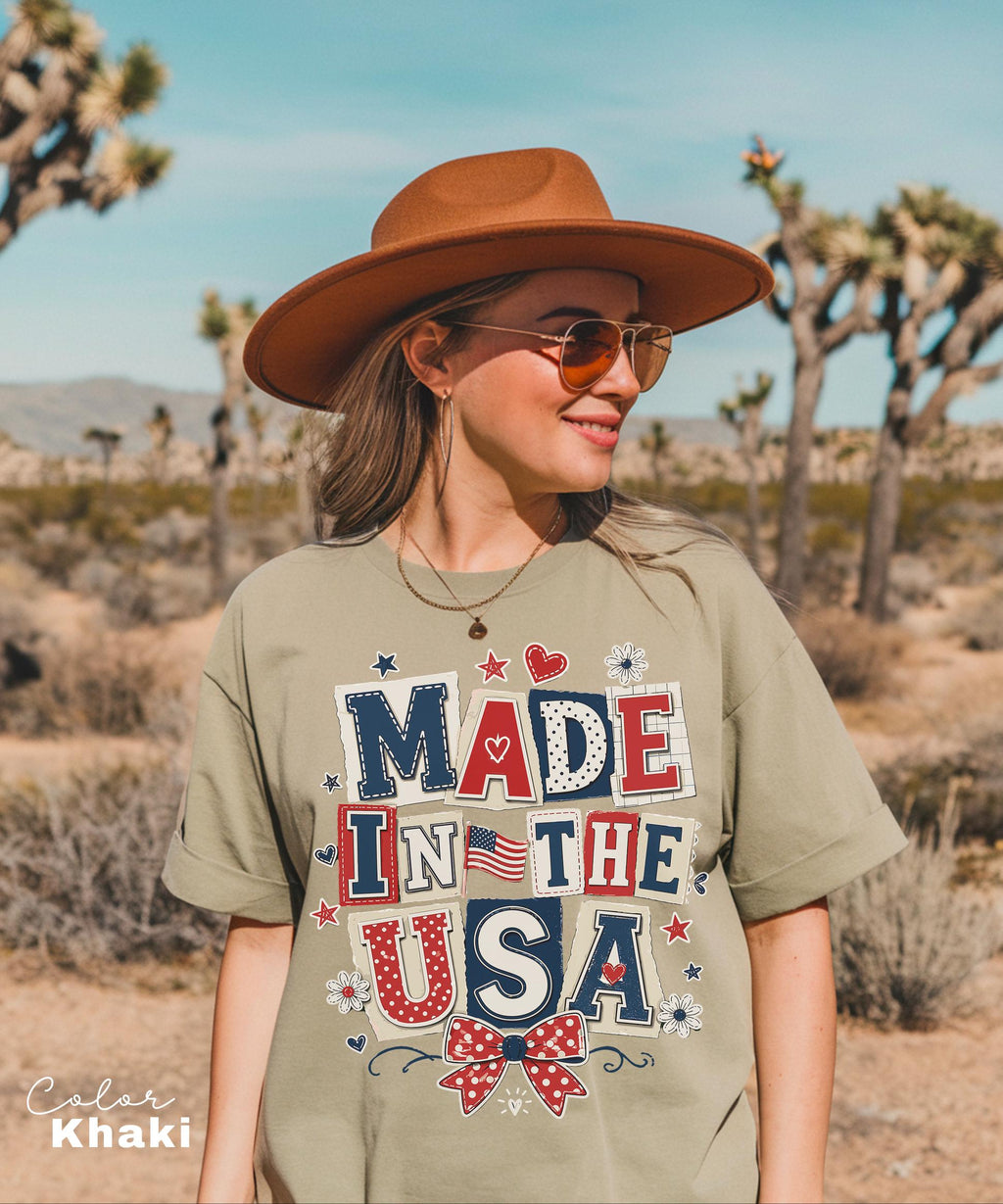 Made in the USA 4th of July Shirt, Patriotic T-shirt, Independence Day, 250th Anniversary, Coquette Collage Tee