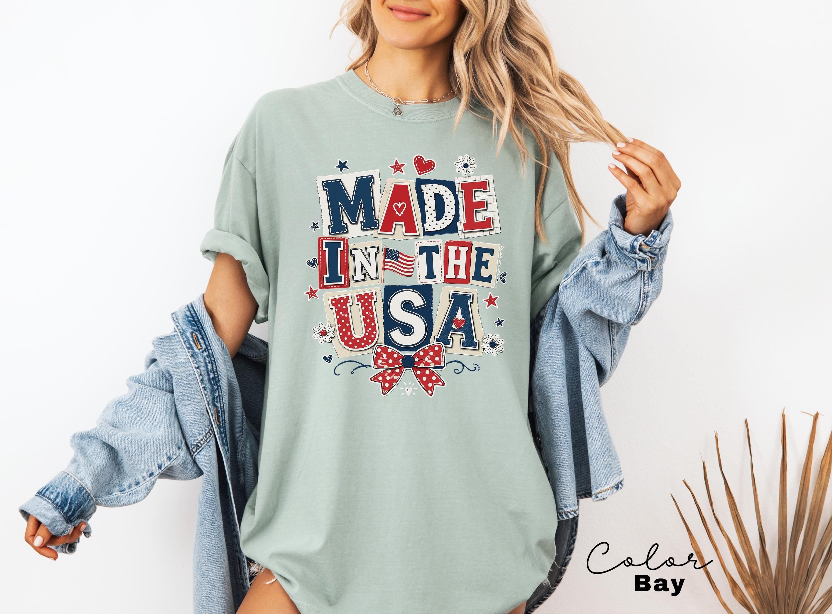 Made in the USA 4th of July Shirt, Patriotic T-shirt, Independence Day, 250th Anniversary, Coquette Collage Tee