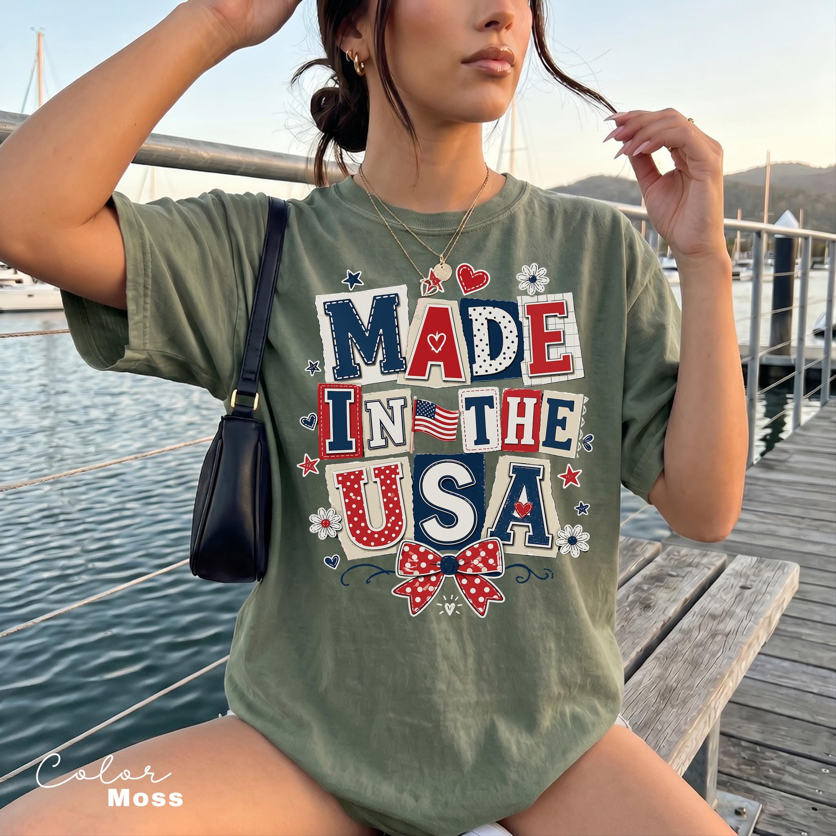 Made in the USA 4th of July Shirt, Patriotic T-shirt, Independence Day, 250th Anniversary, Coquette Collage Tee