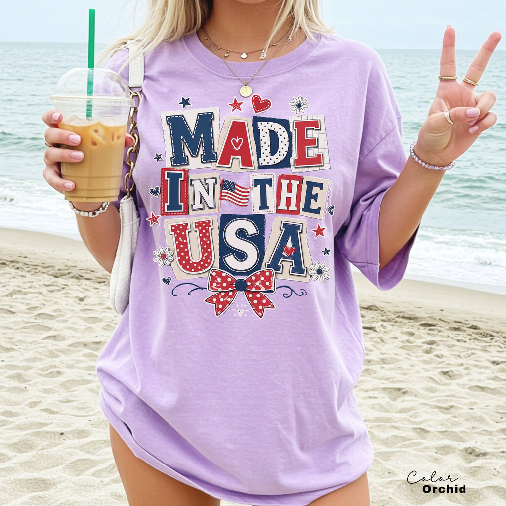 Made in the USA 4th of July Shirt, Patriotic T-shirt, Independence Day, 250th Anniversary, Coquette Collage Tee