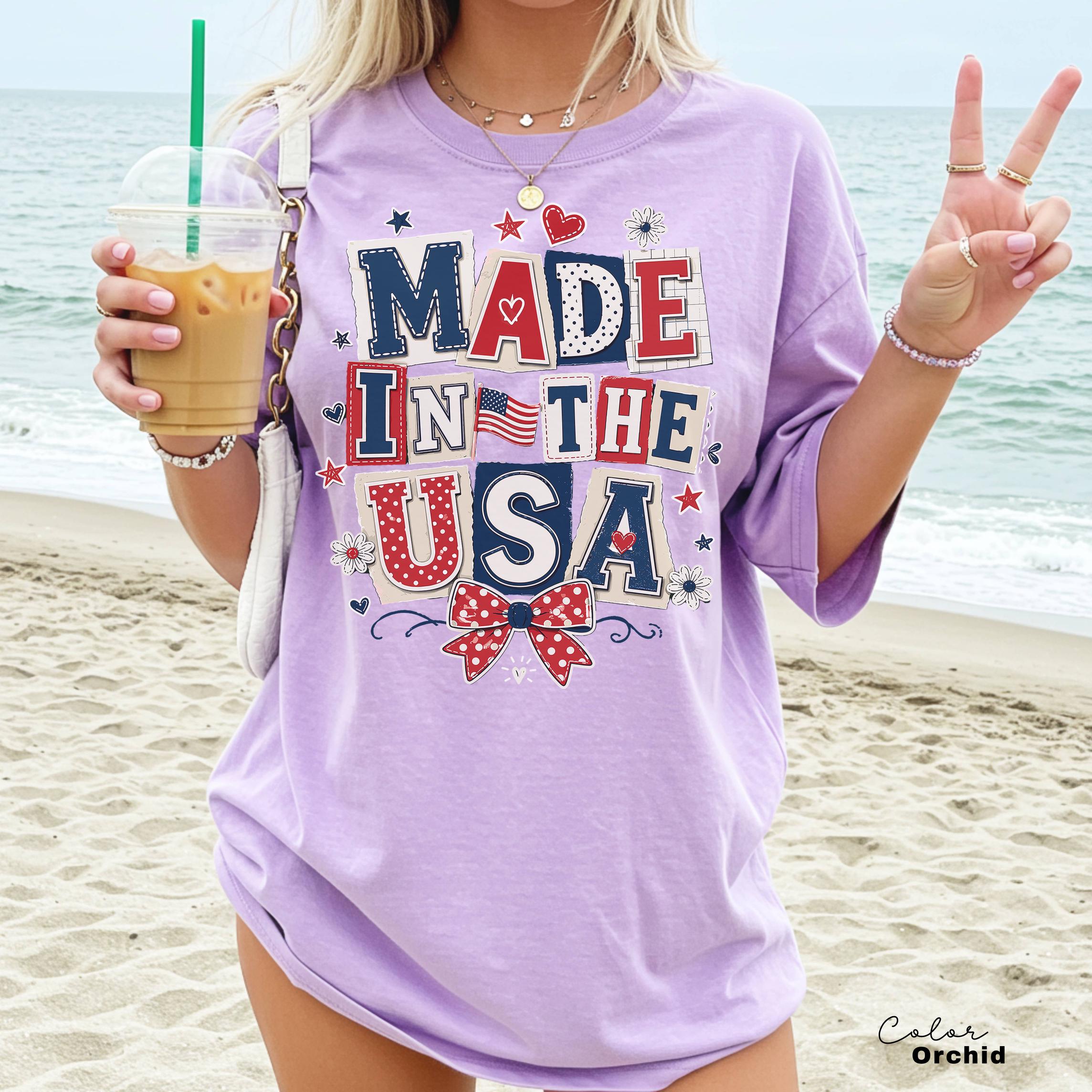 Made in the USA 4th of July Shirt, Patriotic T-shirt, Independence Day, 250th Anniversary, Coquette Collage Tee