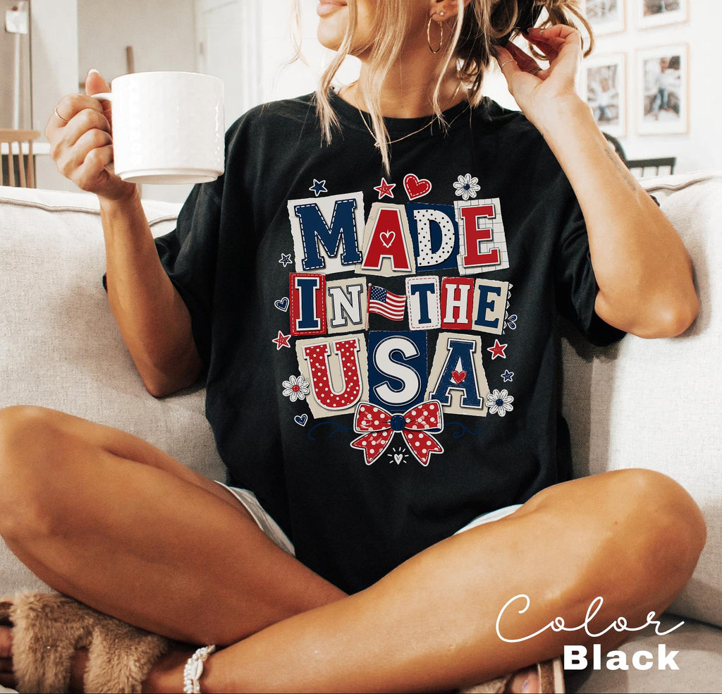 Made in the USA 4th of July Shirt, Patriotic T-shirt, Independence Day, 250th Anniversary, Coquette Collage Tee