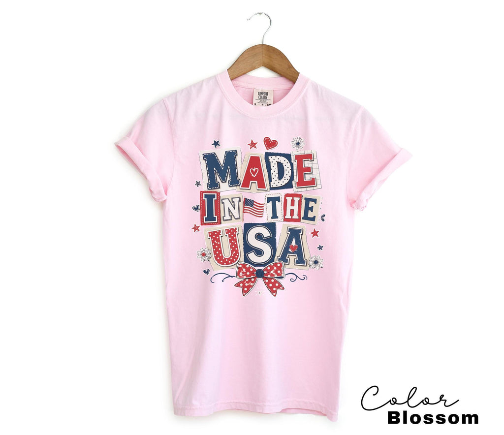 Made in the USA 4th of July Shirt, Patriotic T-shirt, Independence Day, 250th Anniversary, Coquette Collage Tee