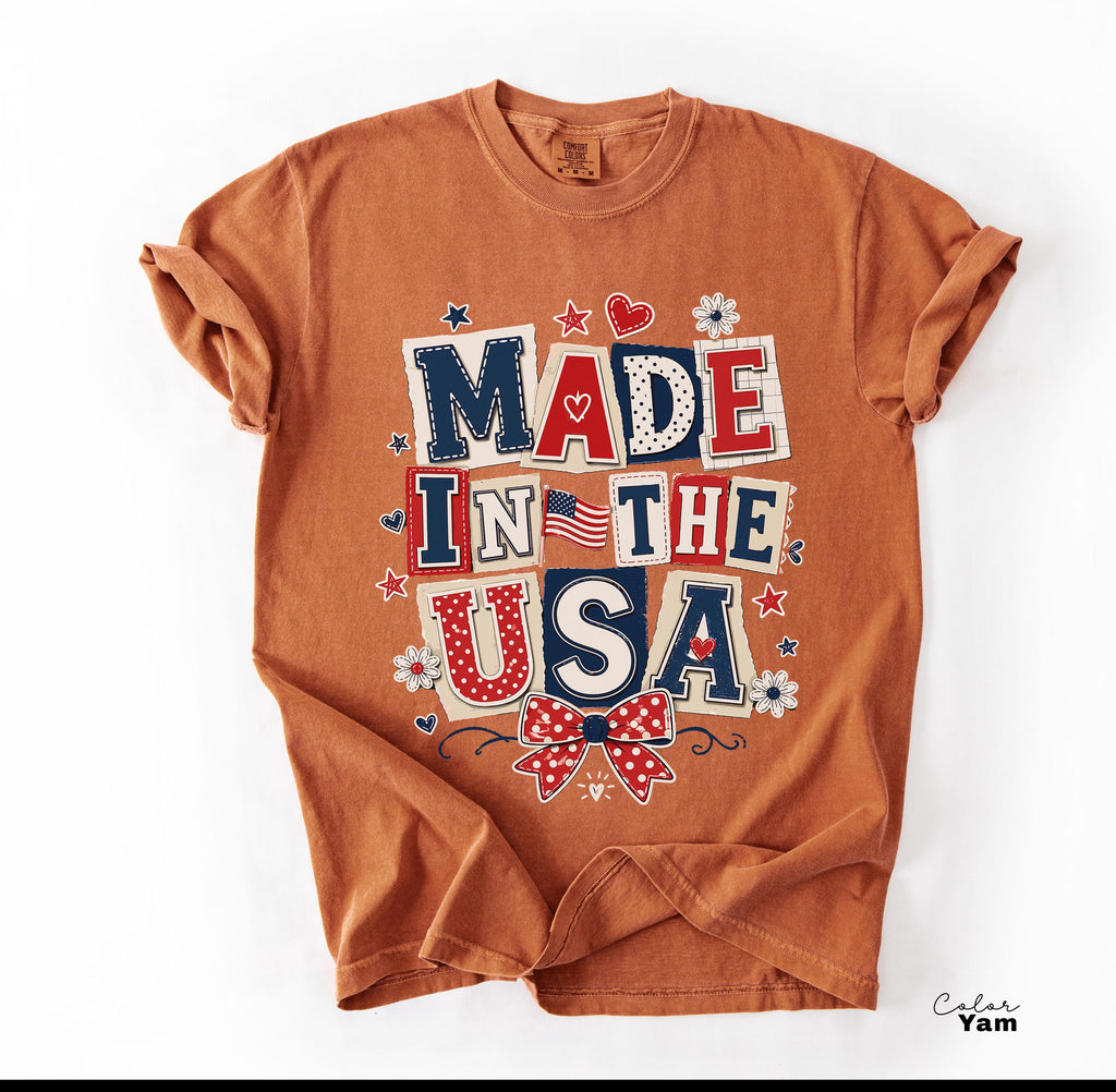 Made in the USA 4th of July Shirt, Patriotic T-shirt, Independence Day, 250th Anniversary, Coquette Collage Tee