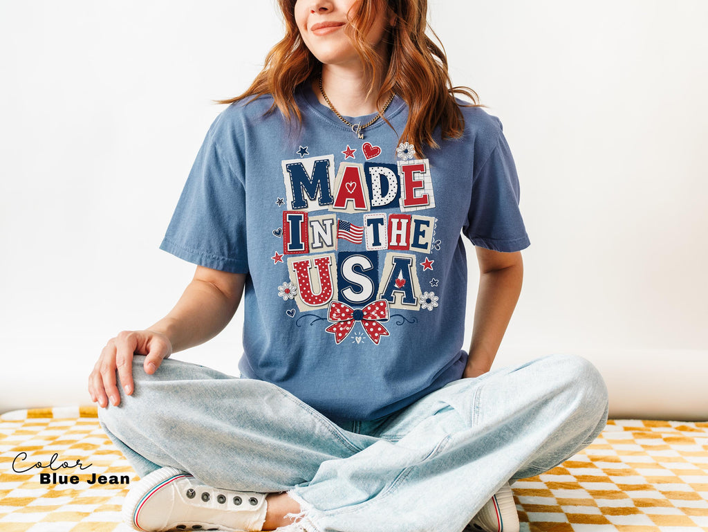 Made in the USA 4th of July Shirt, Patriotic T-shirt, Independence Day, 250th Anniversary, Coquette Collage Tee