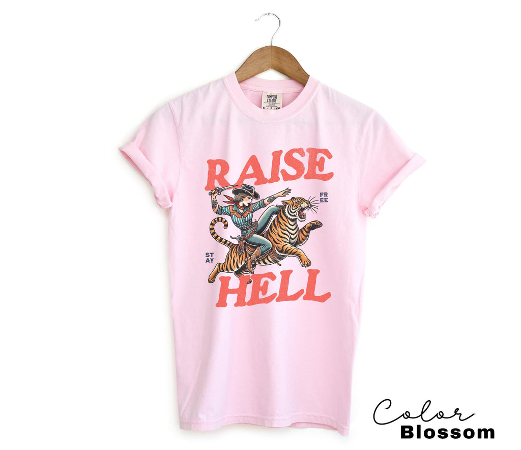 Retro Cowgirl Tiger Raise Hell T-Shirt & Sweatshirt