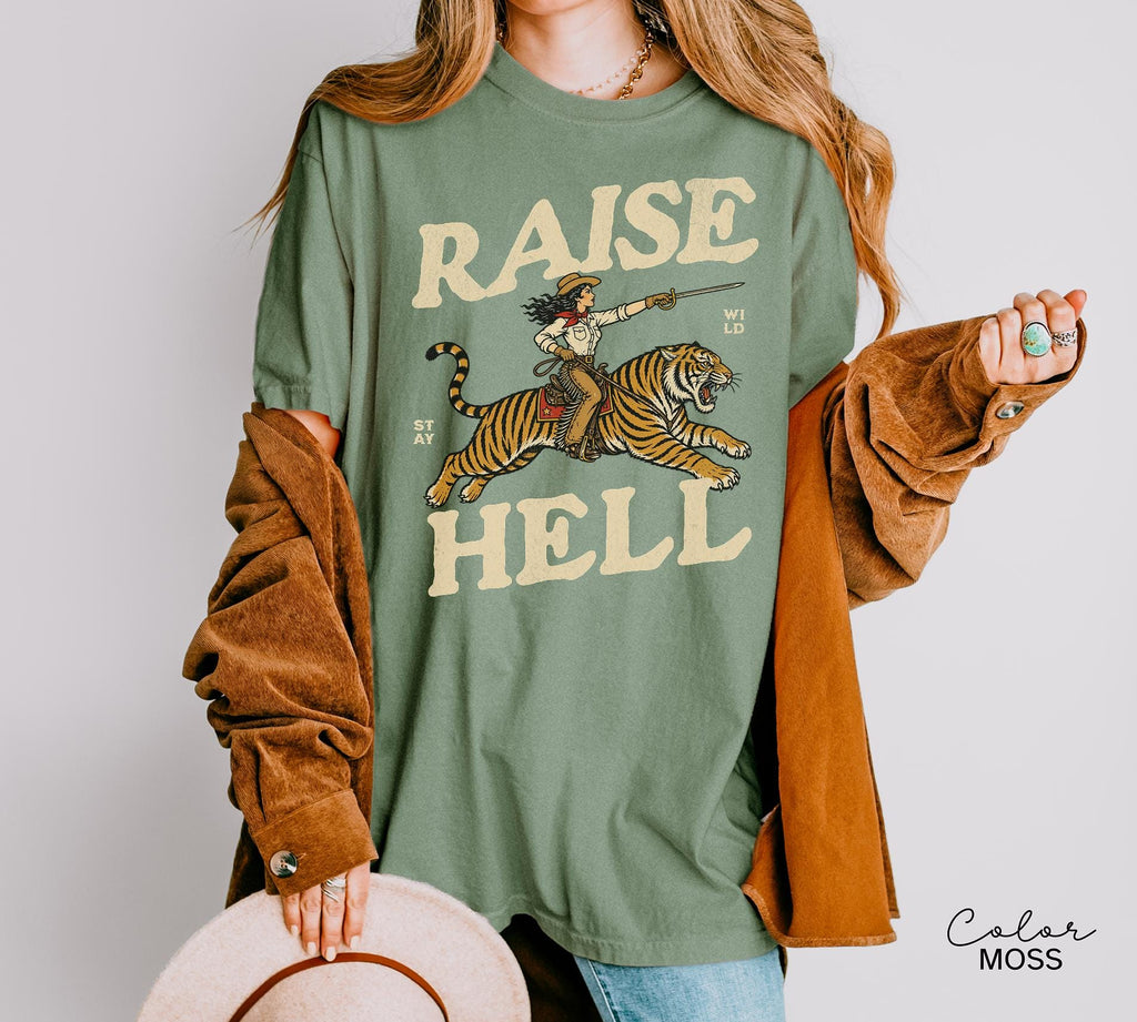 Retro Cowgirl Tiger Shirt, Raise Hell T-Shirt, Western Sweatshirt, Feminist Sweatshirt, Freedom Tee