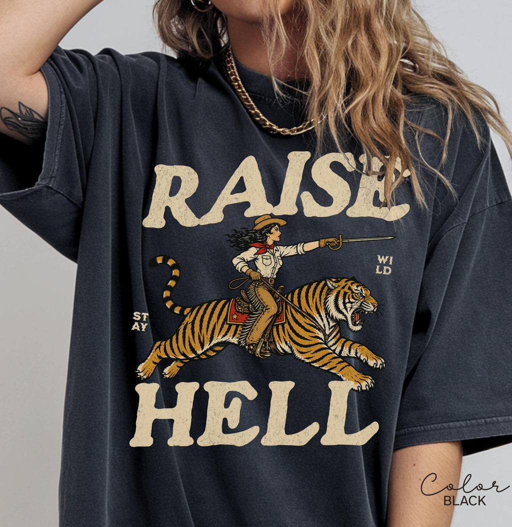 Retro Cowgirl Tiger Shirt, Raise Hell T-Shirt, Western Sweatshirt, Feminist Sweatshirt, Freedom Tee