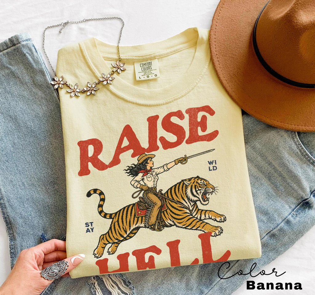 Retro Cowgirl Tiger Shirt, Raise Hell T-Shirt, Western Sweatshirt, Feminist Sweatshirt, Freedom Tee