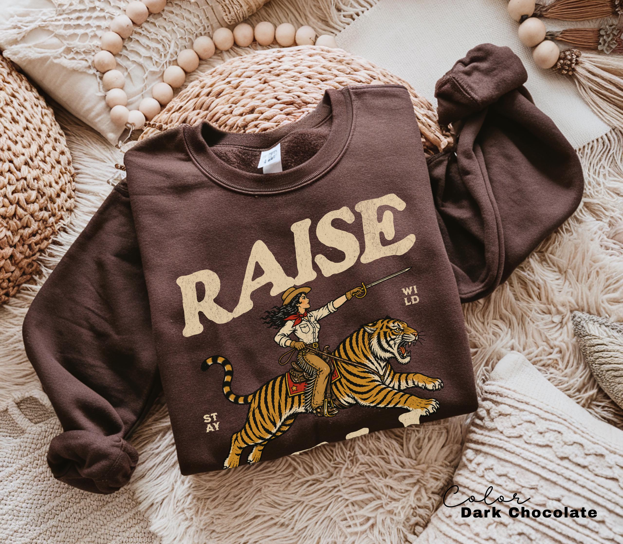 Retro Cowgirl Tiger Raise Hell T-Shirt, Feminist Sweatshirt