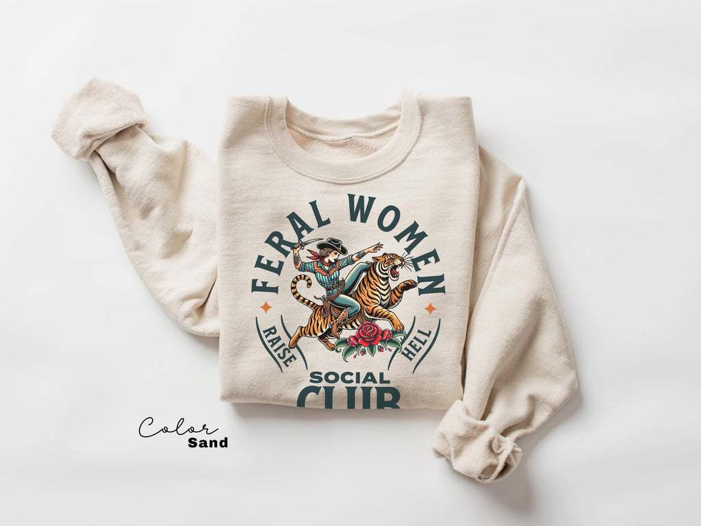 Feral Women Social Club Shirt, Retro Tiger Feminist T-Shirt, Western Sweatshirt, Raise Hell, Resist Shirt, Freedom Tee