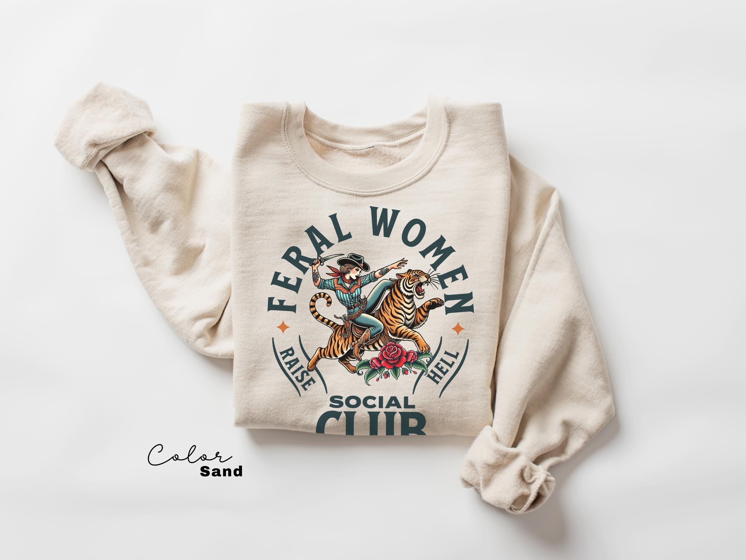 Feral Women Social Club Shirt, Retro Tiger Feminist T-Shirt, Western Sweatshirt, Raise Hell, Resist Shirt, Freedom Tee