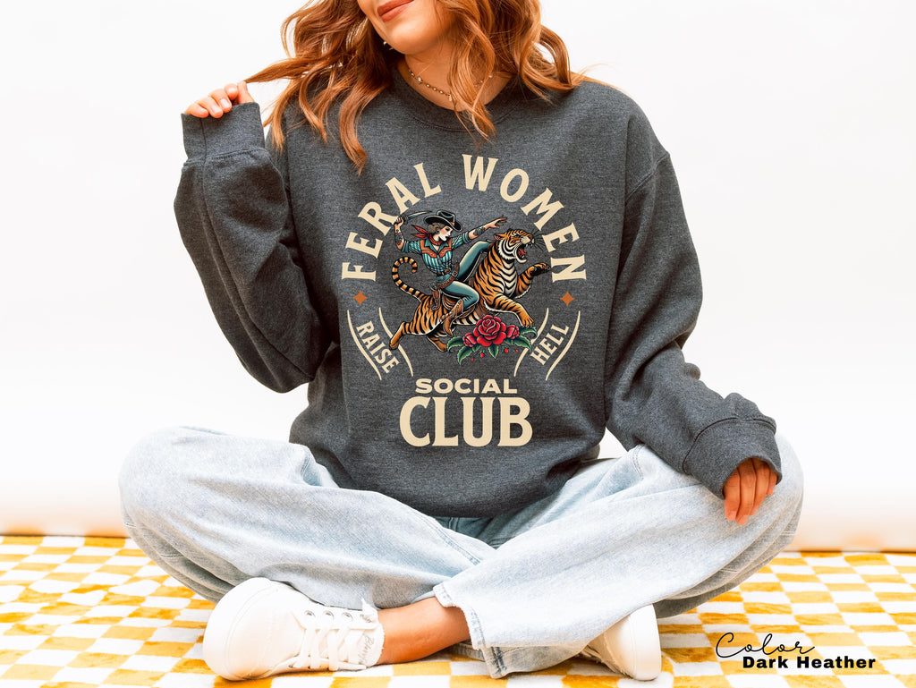 Feral Women Social Club Shirt, Retro Tiger Feminist T-Shirt, Western Sweatshirt, Raise Hell, Resist Shirt, Freedom Tee