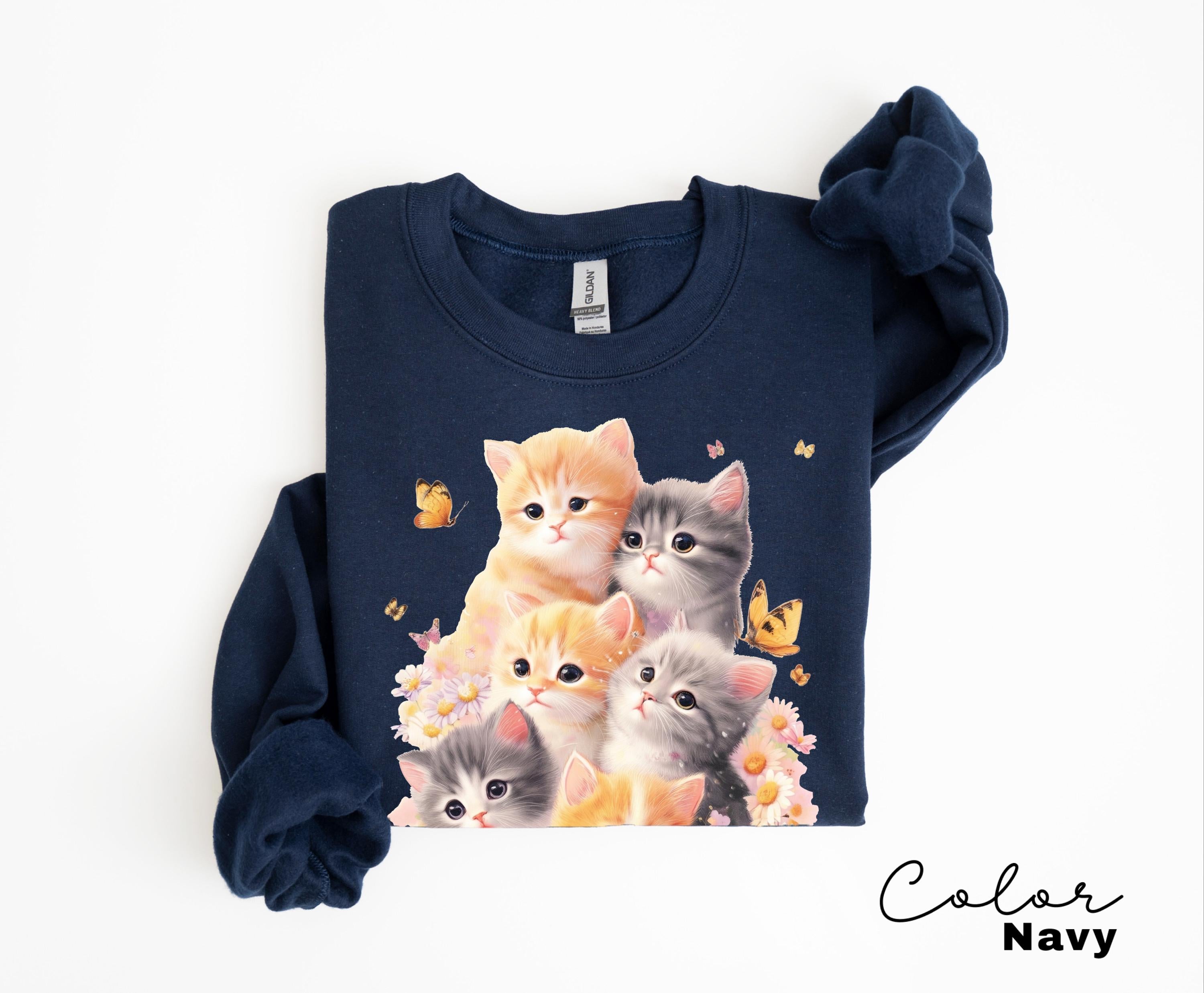 Retro Kitten Shirt Vintage Floral Cat Tee Cottagecore Cat Lover Gift