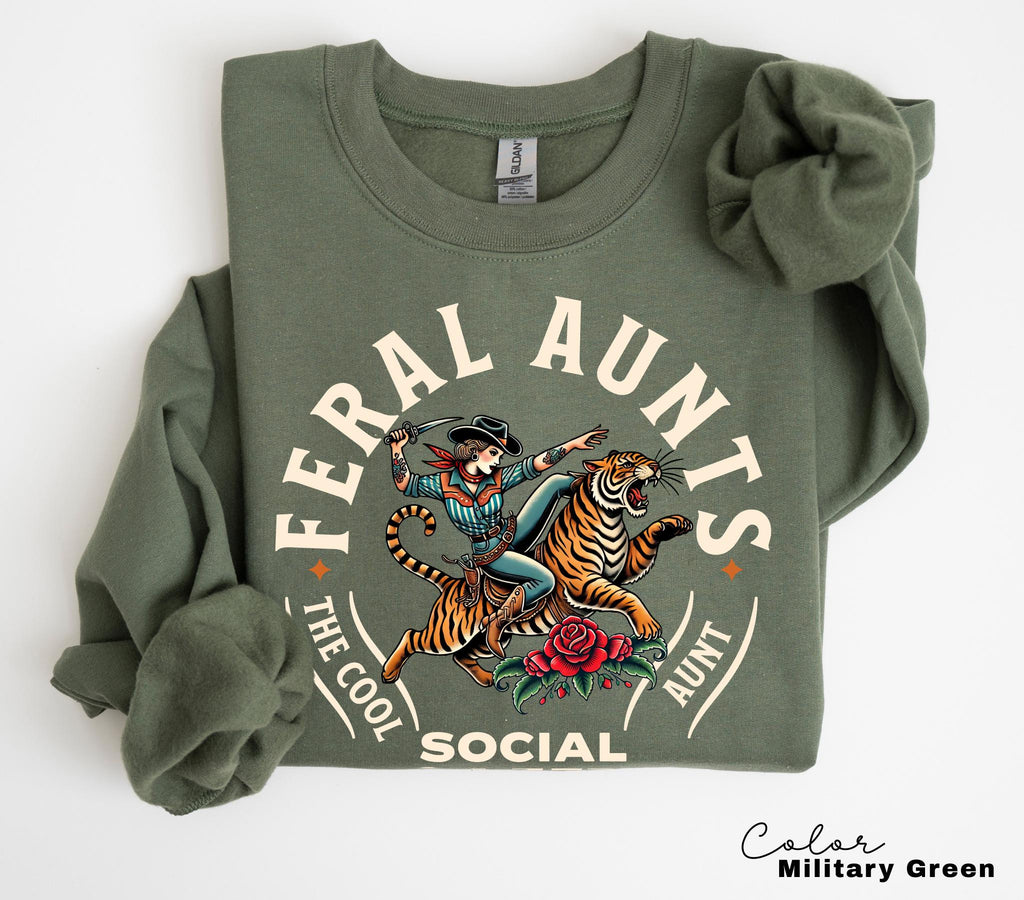Feral Aunt Social Club Retro Tiger T-Shirt for Pregnancy Reveal