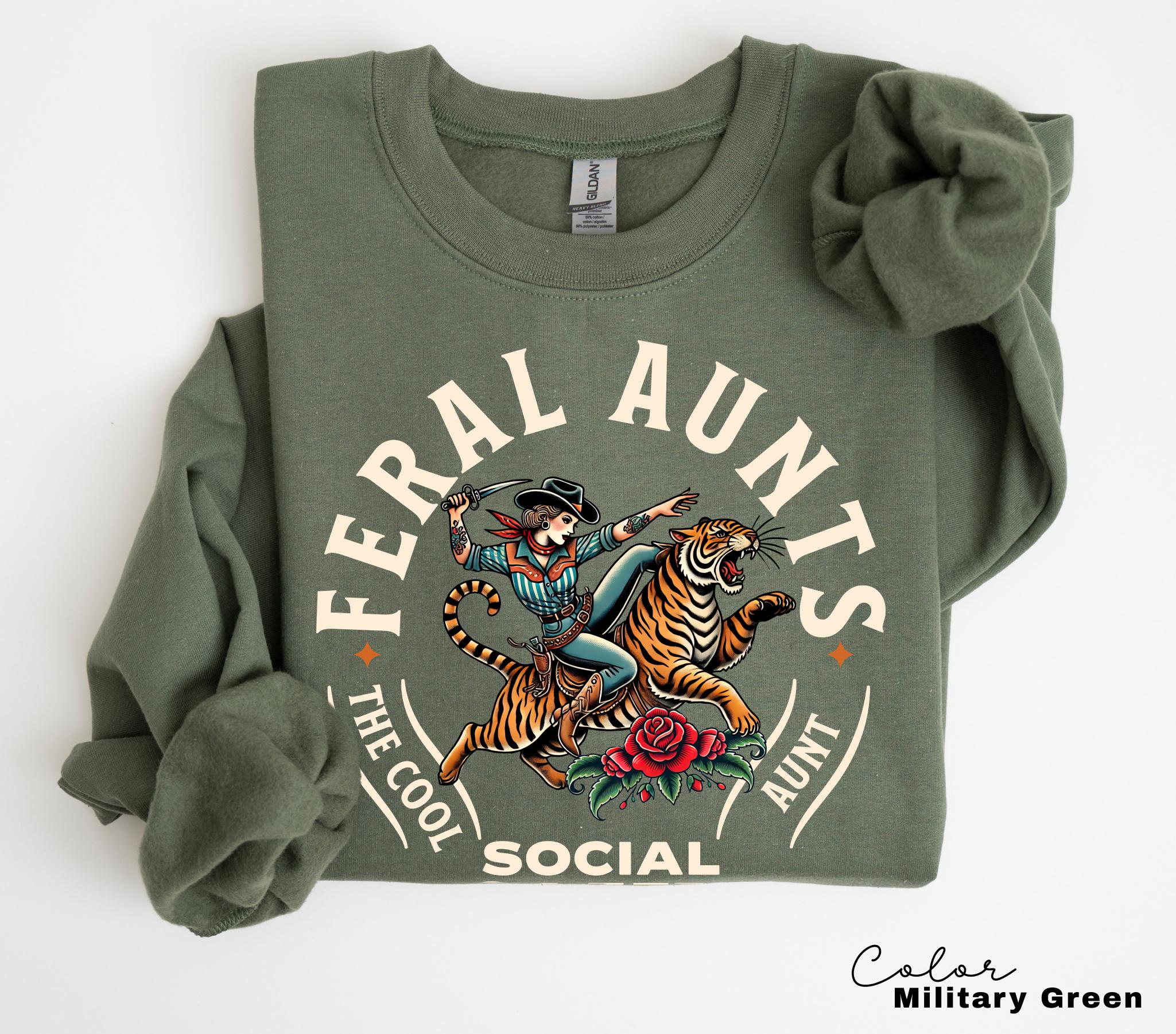 Feral Aunt Social Club Retro Tiger T-Shirt for Pregnancy Reveal