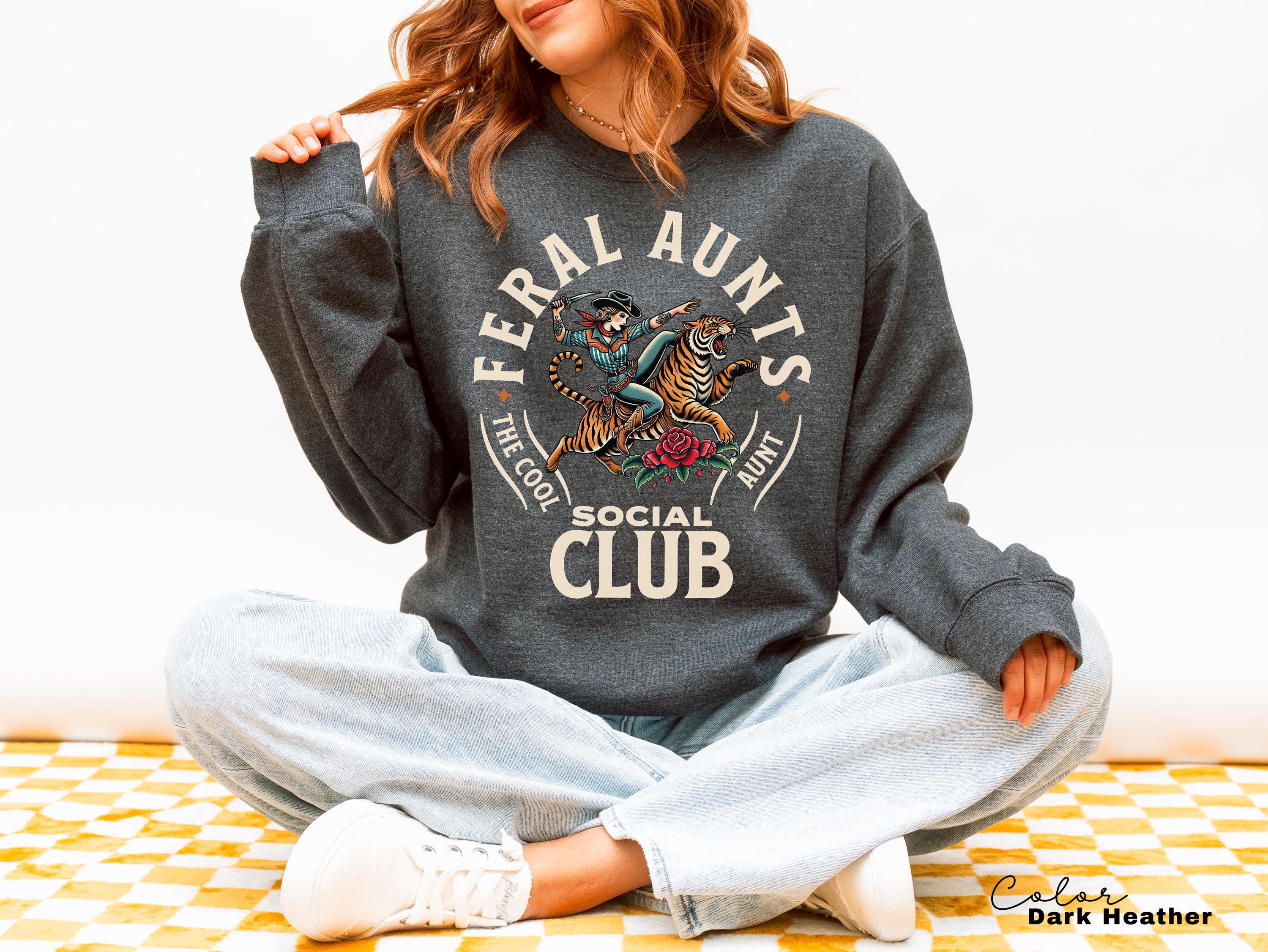 Feral Aunt Social Club Retro Tiger T-Shirt for Pregnancy Reveal