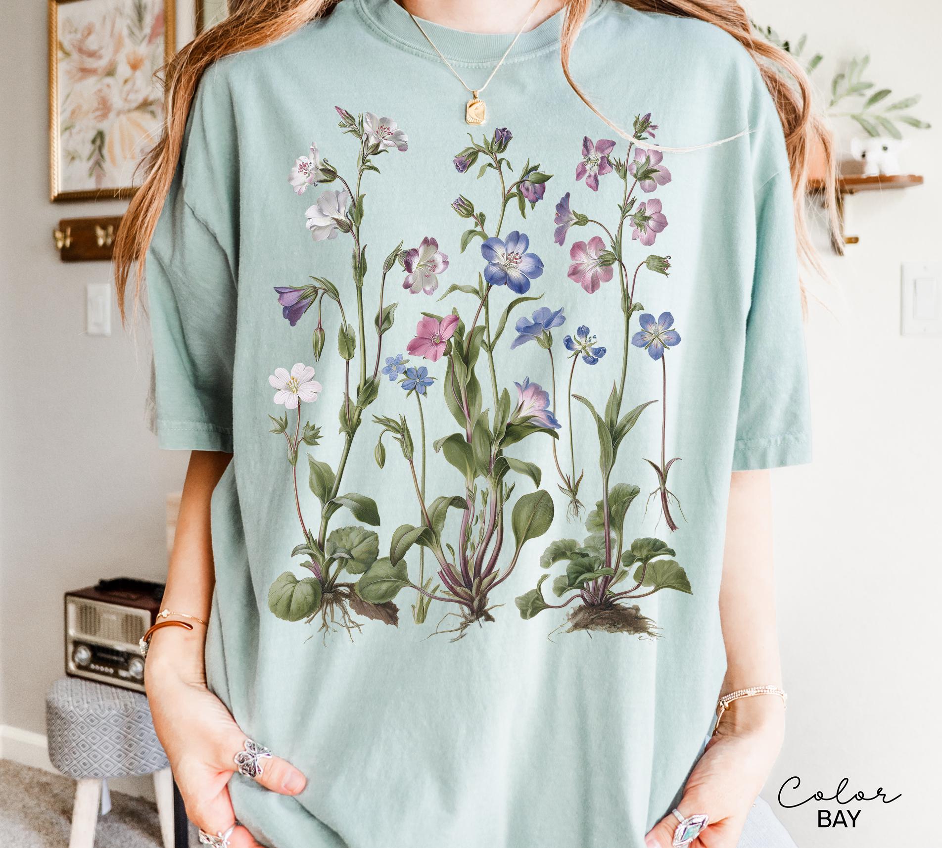 Vintage Wildflower Botanical Graphic Tee, Retro Cottagecore Comfort Colors® T-Shirt, Garden Flower Shirt