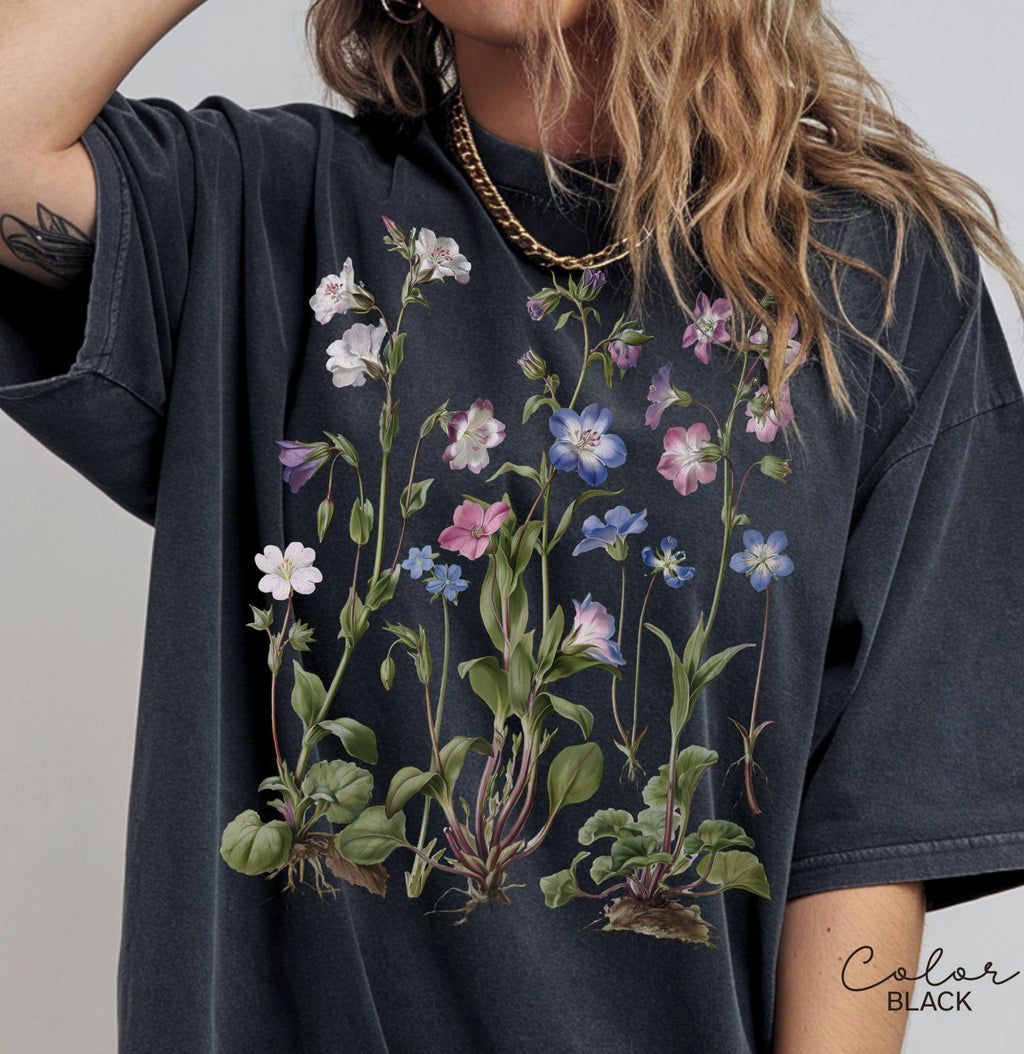Vintage Wildflower Botanical Graphic Tee, Retro Cottagecore Comfort Colors® T-Shirt, Garden Flower Shirt