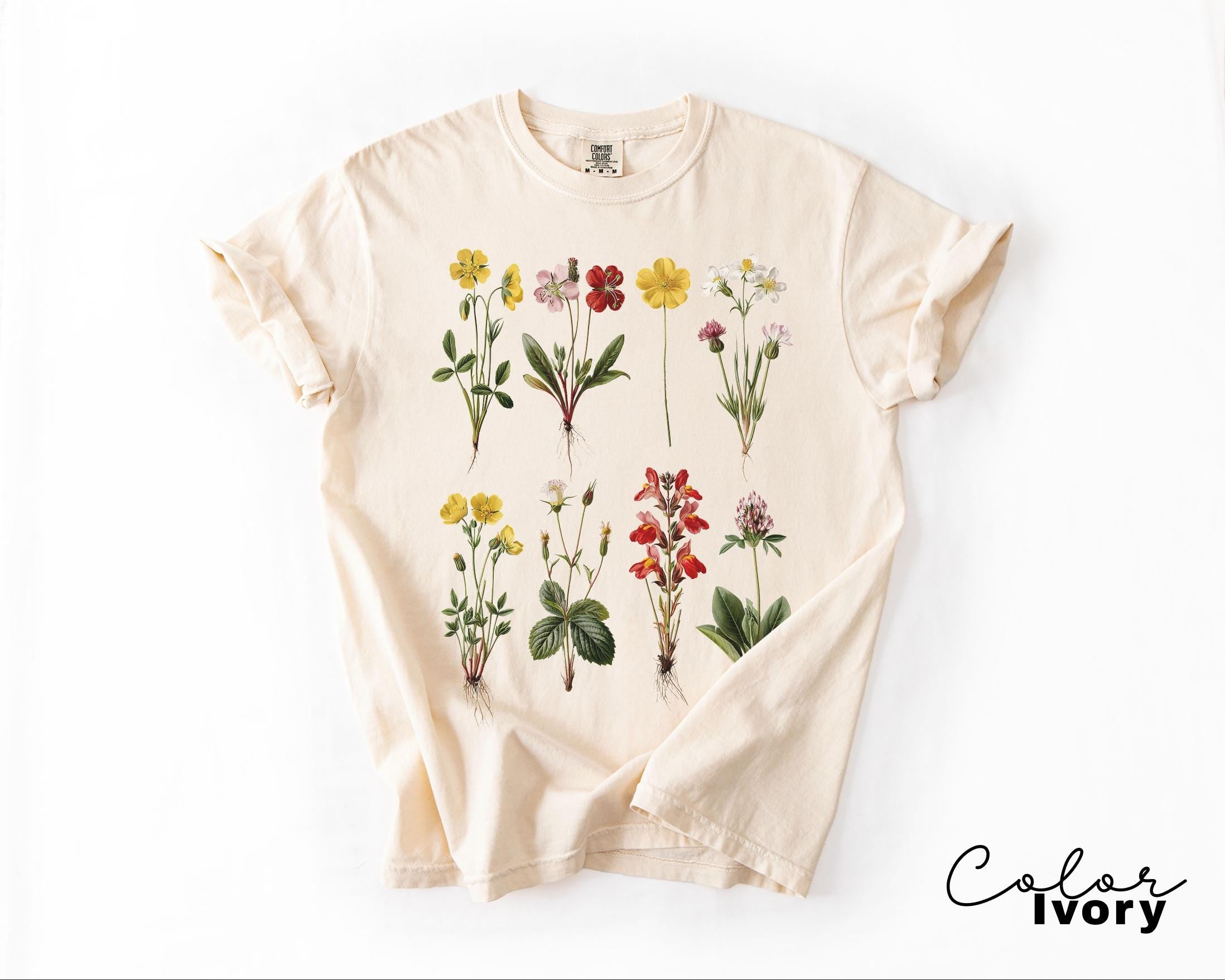 Vintage Wildflower Botanical Graphic Tee, Retro Cottagecore Comfort Colors® T-Shirt, Garden Flower Shirt