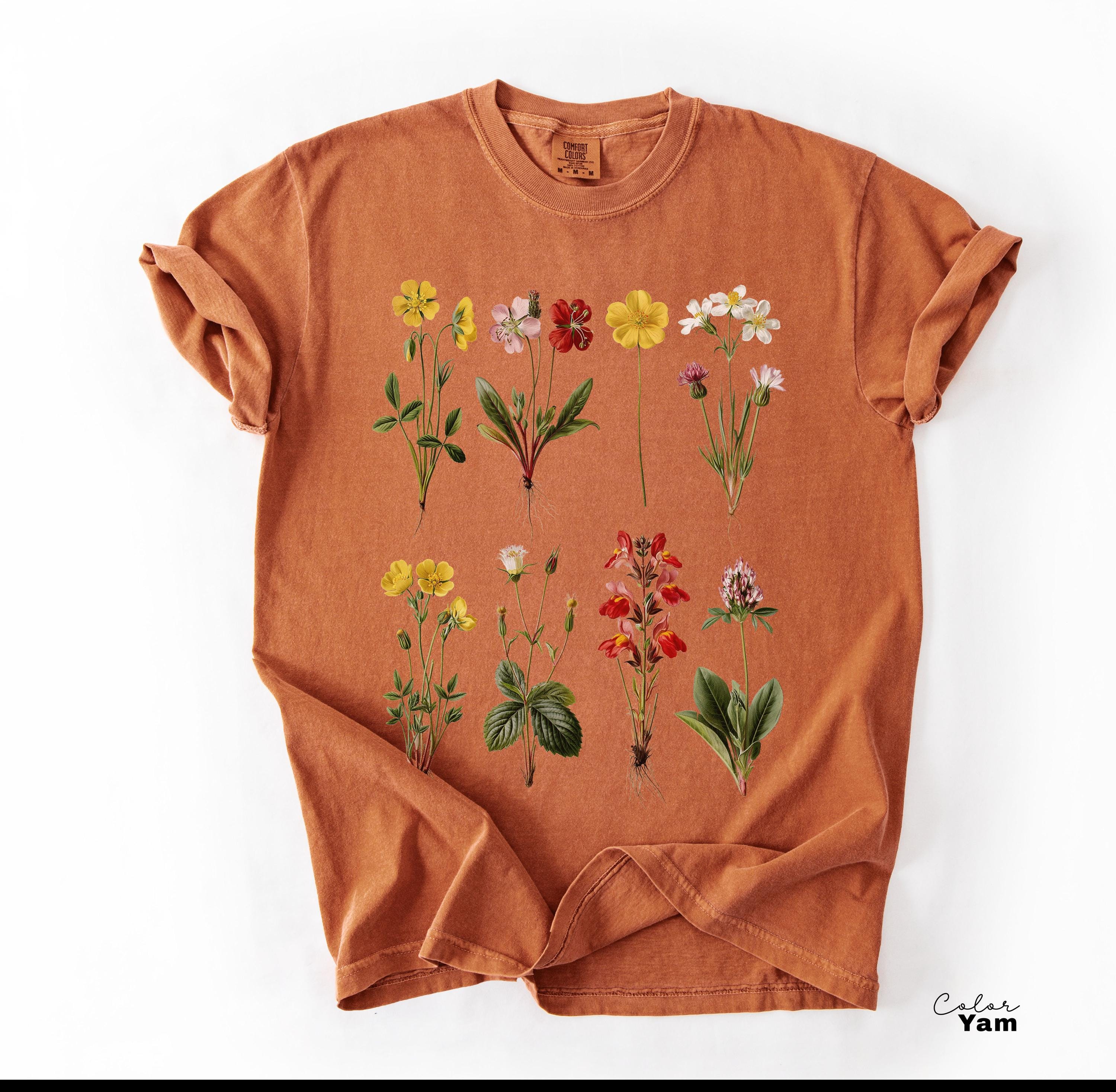 Vintage Wildflower Botanical Graphic Tee, Retro Cottagecore Comfort Colors® T-Shirt, Garden Flower Shirt