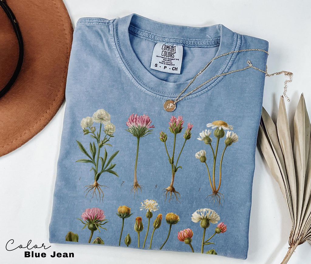 Vintage Wildflower Botanical Graphic Tee, Retro Cottagecore Comfort Colors® T-Shirt, Garden Flower Shirt