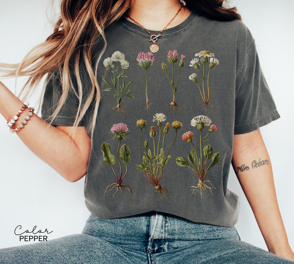 Vintage Wildflower Botanical Graphic Tee, Retro Cottagecore Comfort Colors® T-Shirt, Garden Flower Shirt
