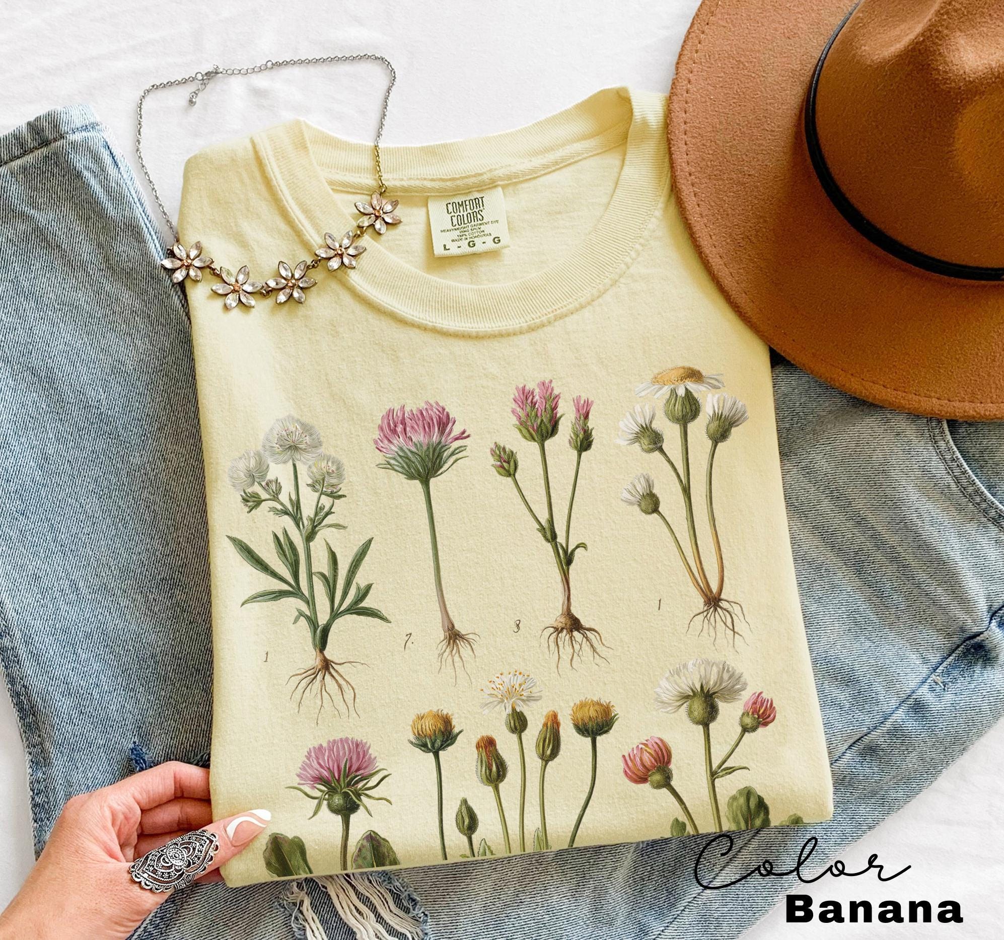 Vintage Wildflower Botanical Graphic Tee, Retro Cottagecore Comfort Colors® T-Shirt, Garden Flower Shirt