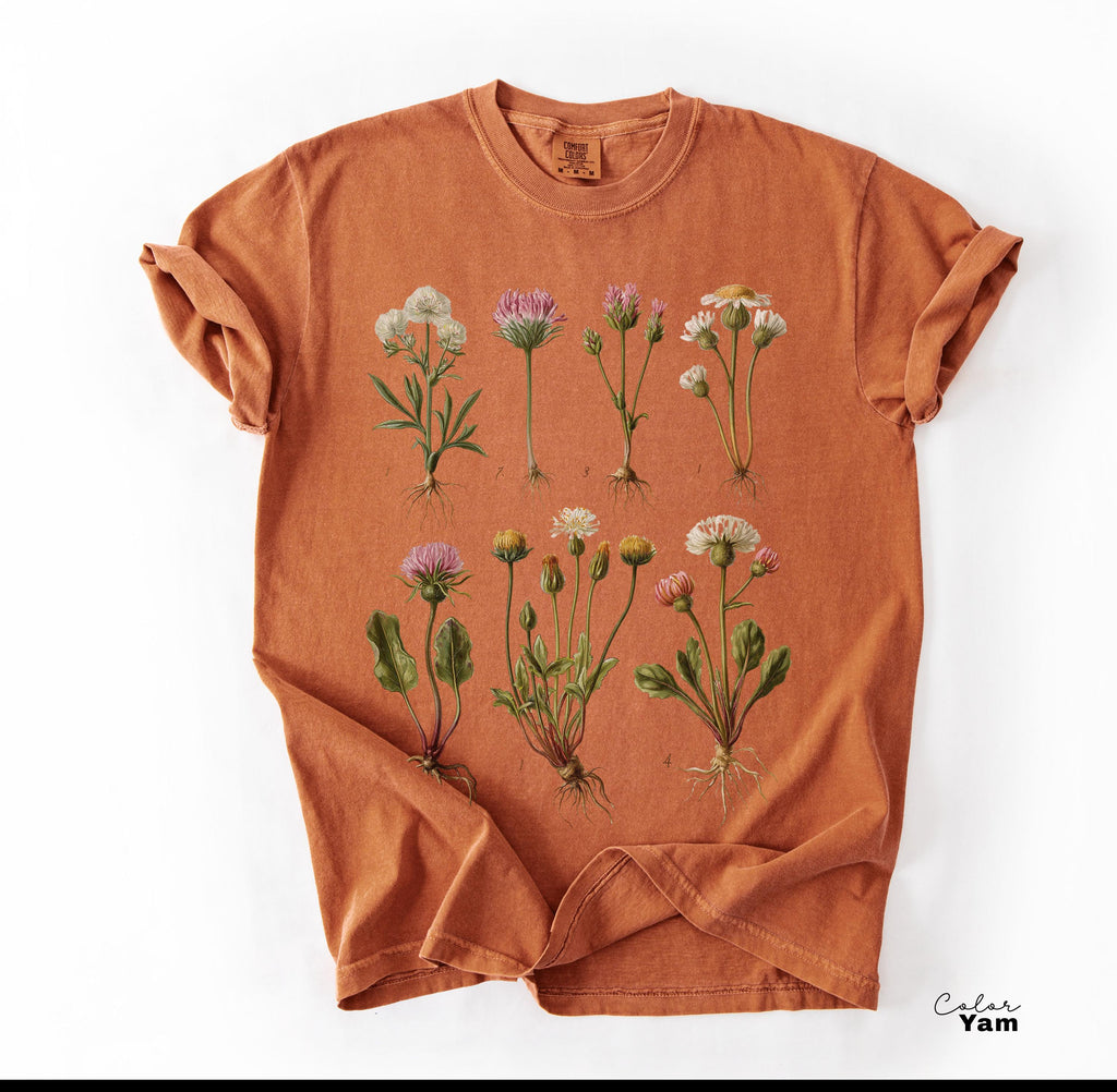 Vintage Wildflower Botanical Graphic Tee, Retro Cottagecore Comfort Colors® T-Shirt, Garden Flower Shirt