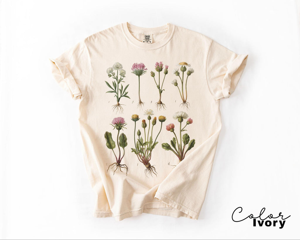 Vintage Wildflower Botanical Graphic Tee, Retro Cottagecore Comfort Colors® T-Shirt, Garden Flower Shirt