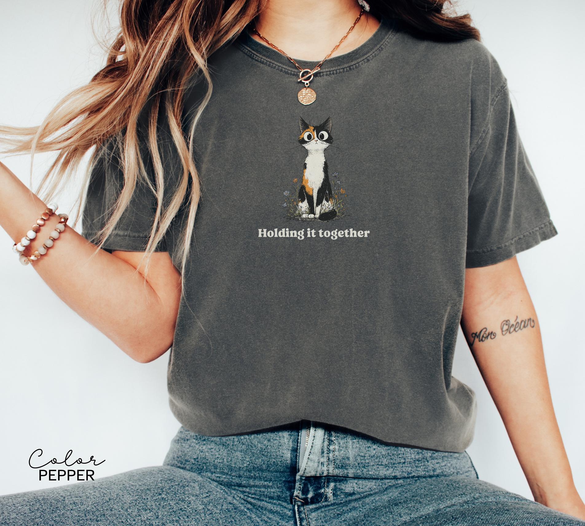 Holding it Together Cat Shirt, Comfort Colors, Funny Humor Shirt, Sarcasm, Unhinged Meme Shirt, Weird Dark Humor Shirt, Sarcastic Tshirt