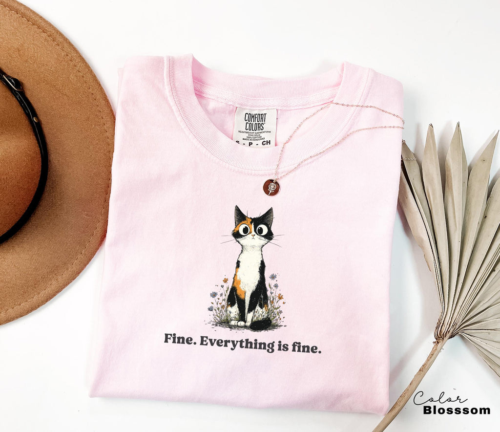 Funny Mental Health Cat Shirt, Everything is Fine, Cute Cat Meme T-Shirt, Funny Sarcastic Kitten Tee, Comfort Colors