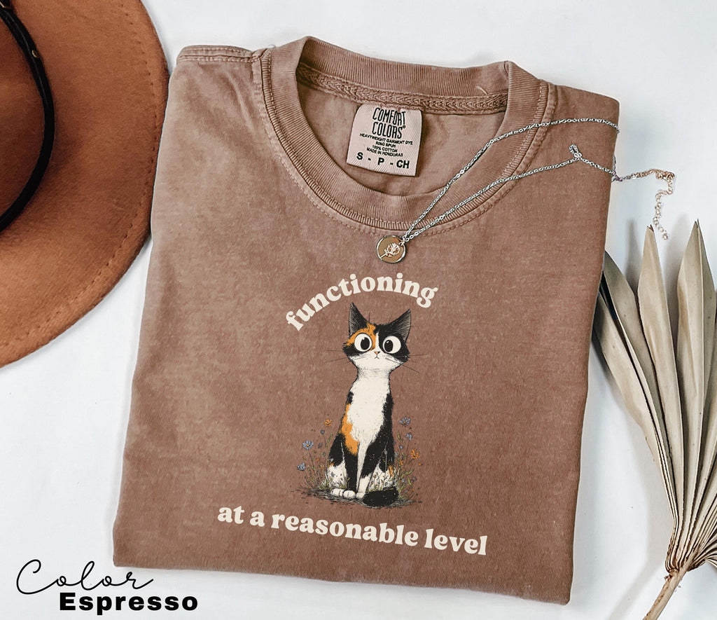 Funny Mental Health Cat Shirt, Functioning at a Reasonable Level, Cute Cat Meme T-Shirt, Funny Sarcastic Kitten Tee, Comfort Colors