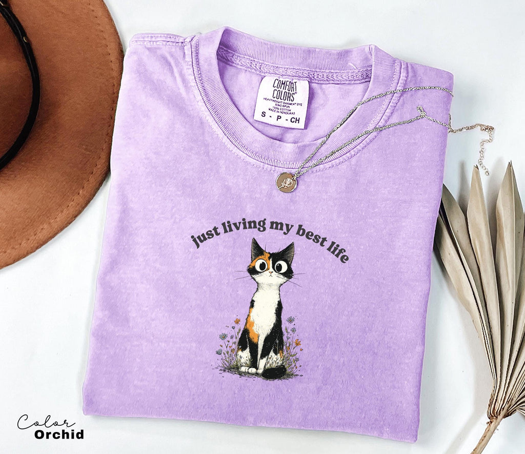Funny Mental Health Cat Shirt, Living My Best Life, Cute Cat Meme T-Shirt, Funny Sarcastic Kitten Tee, Comfort Colors