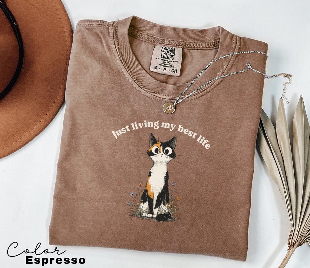 Funny Mental Health Cat Shirt, Living My Best Life, Cute Cat Meme T-Shirt, Funny Sarcastic Kitten Tee, Comfort Colors