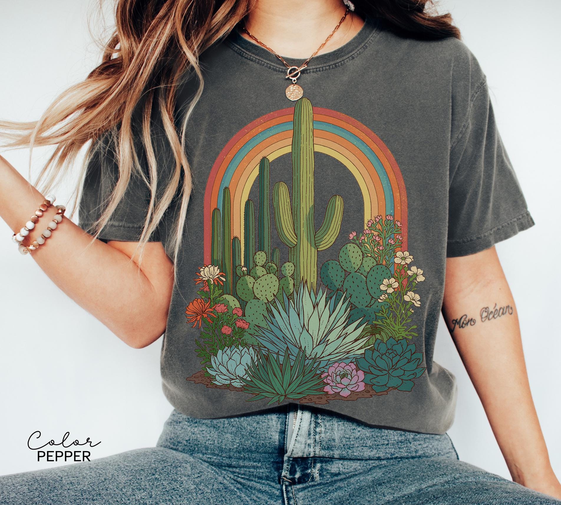 Desert Cactus Shirt, Southwest Cactus Tee, Boho Western Shirt, Arizona Desert Graphic Tee, Retro Desert Shirt