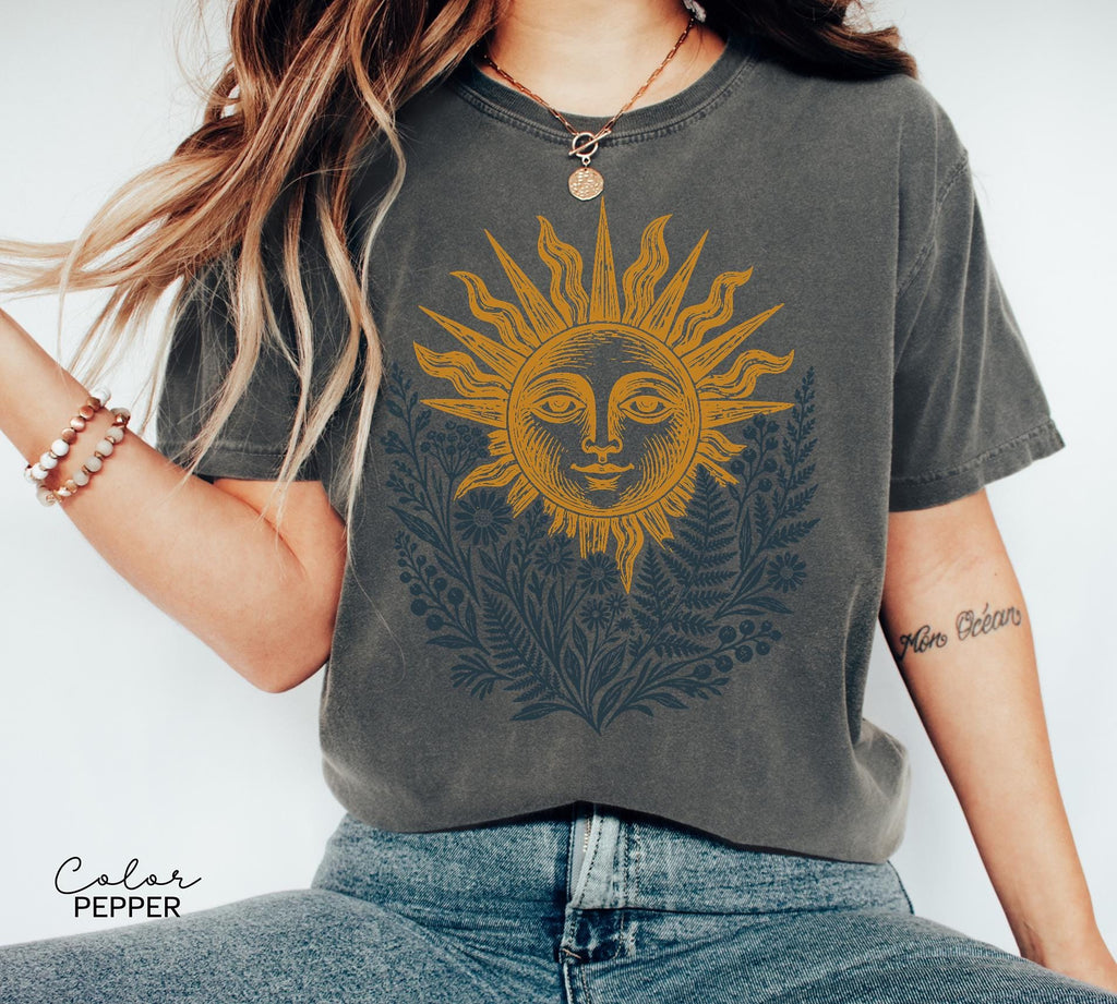Sun Shirt, Comfort Colors Celestial Sun Tee, Boho Botanical Sweatshirt