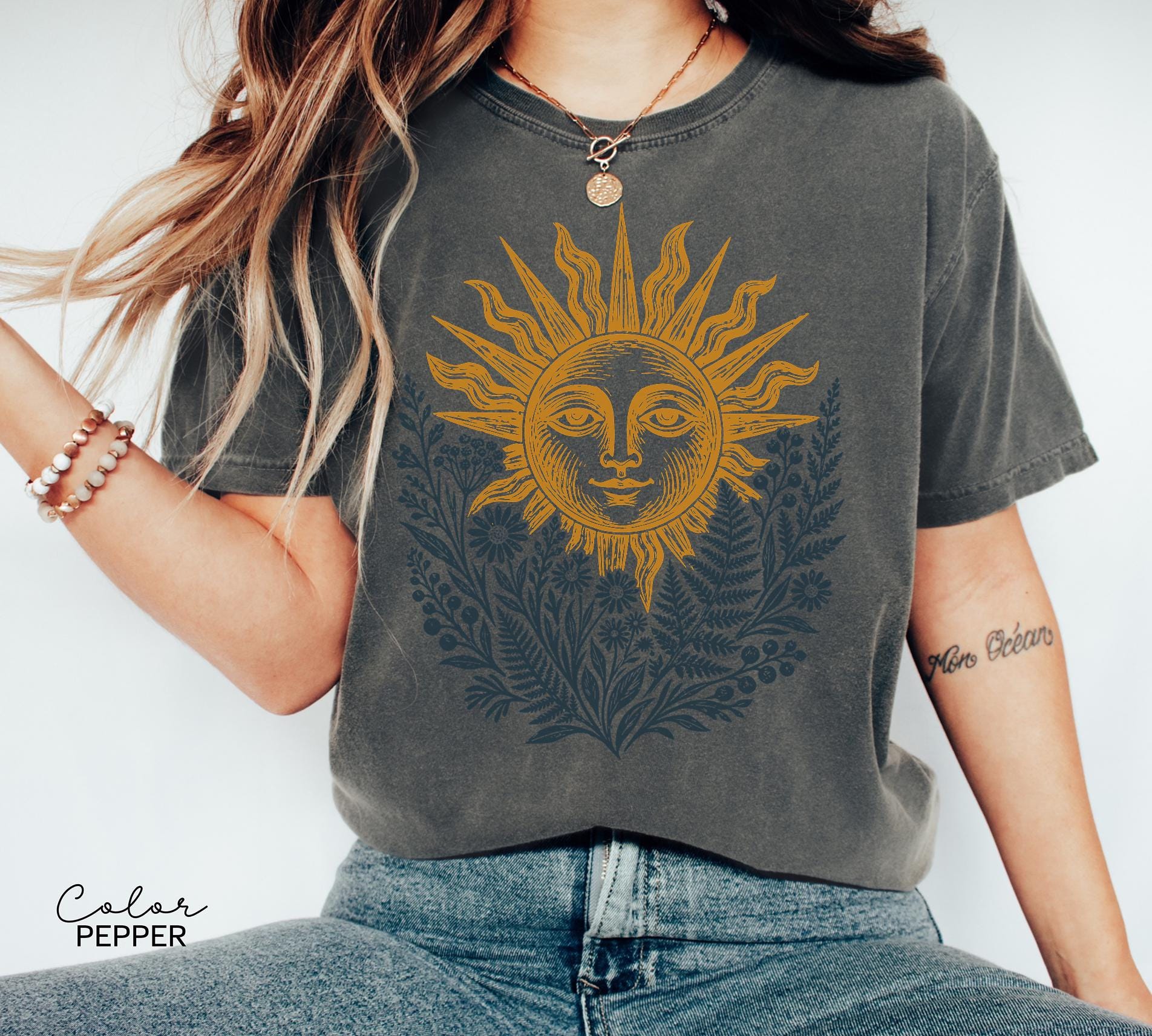 Sun Shirt, Comfort Colors Celestial Sun Tee, Boho Botanical Sweatshirt