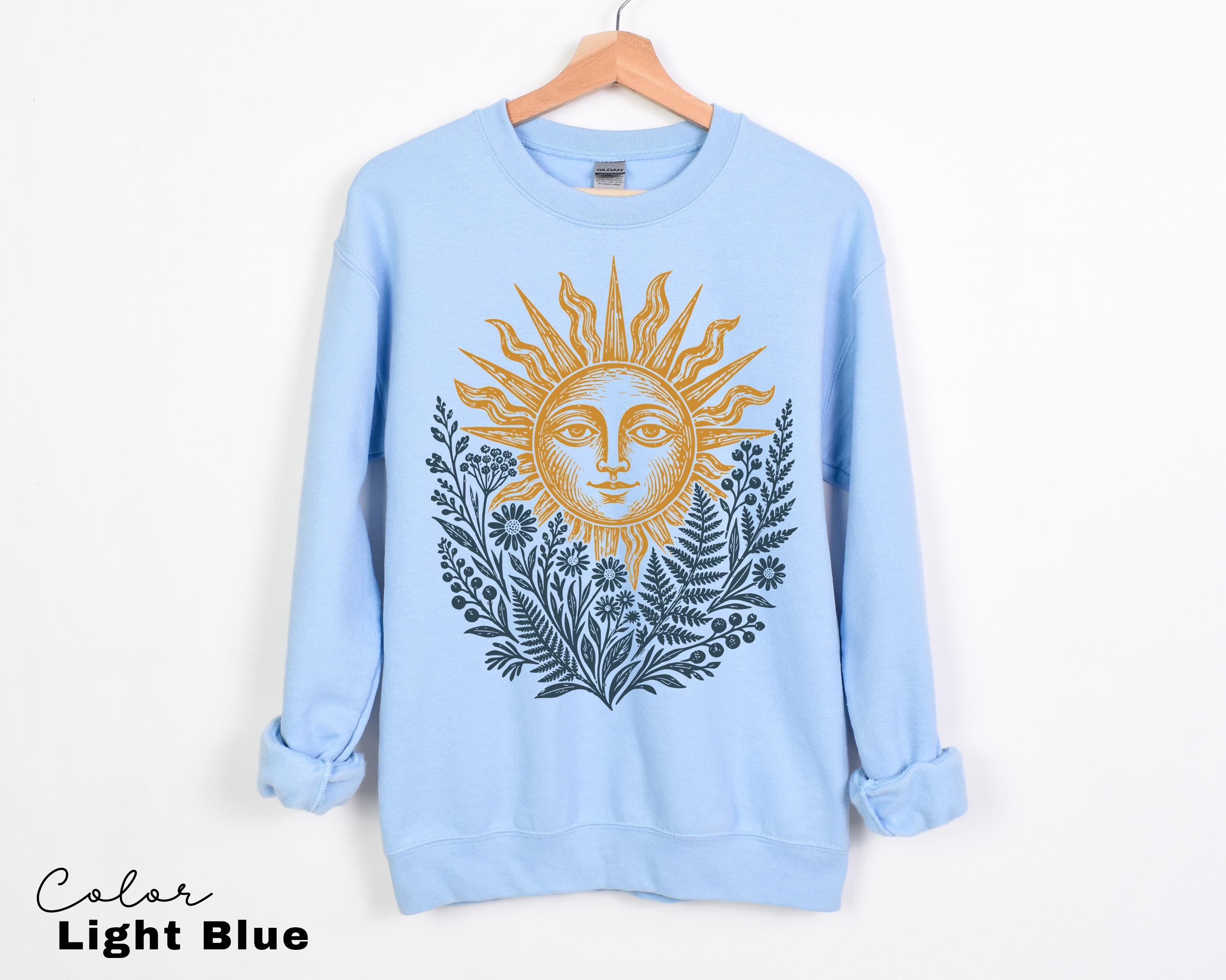Sun Shirt, Comfort Colors Celestial Sun Tee, Cottagecore Botanical Shirt, Boho Sun Face Sweatshirt, Vintage Mystical Nature Shirt