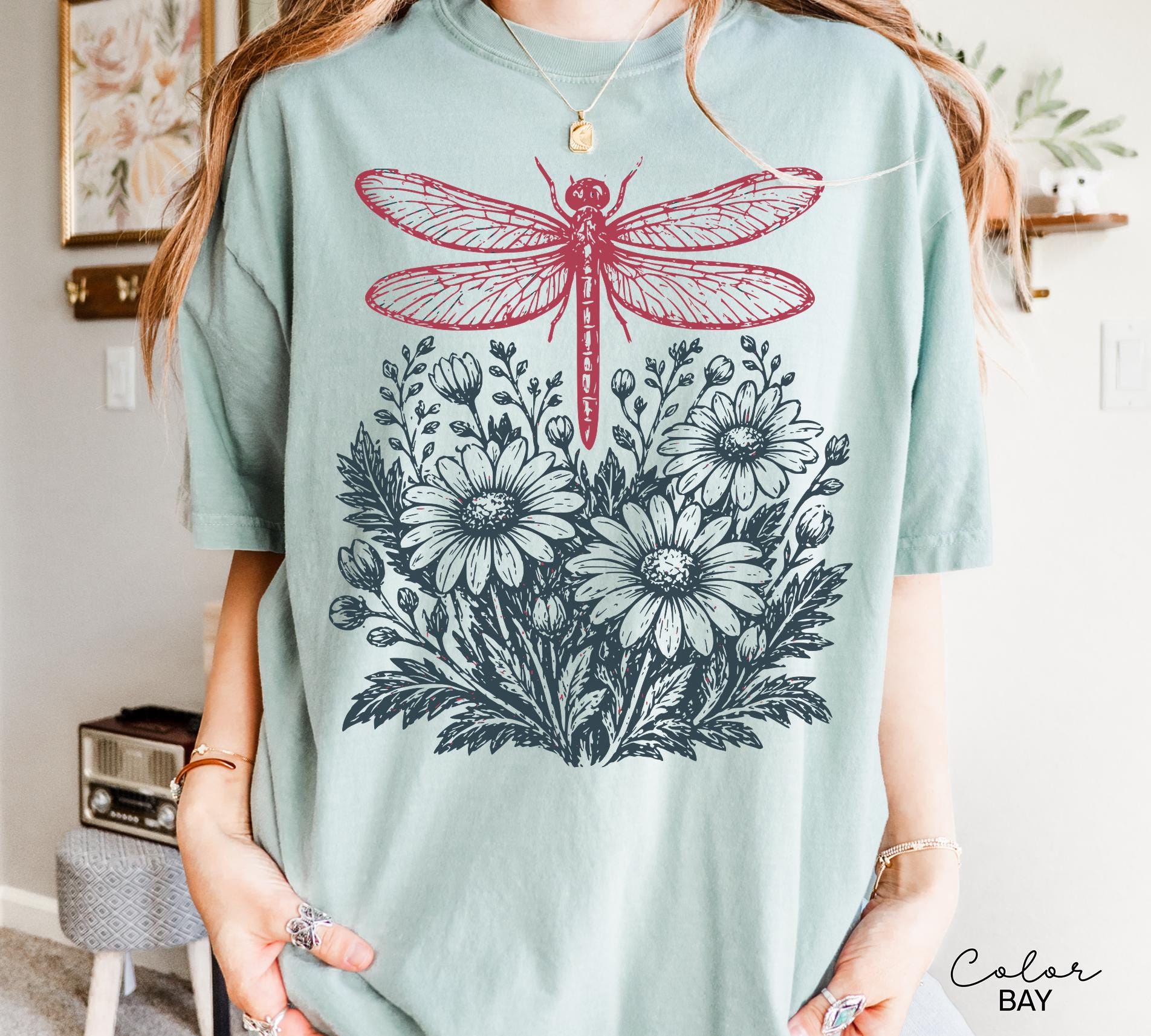Dragonfly Shirt, Comfort Colors Wildflower Dragonfly Tee, Cottagecore Botanical Shirt, Nature Lover Gift, Vintage Floral Graphic
