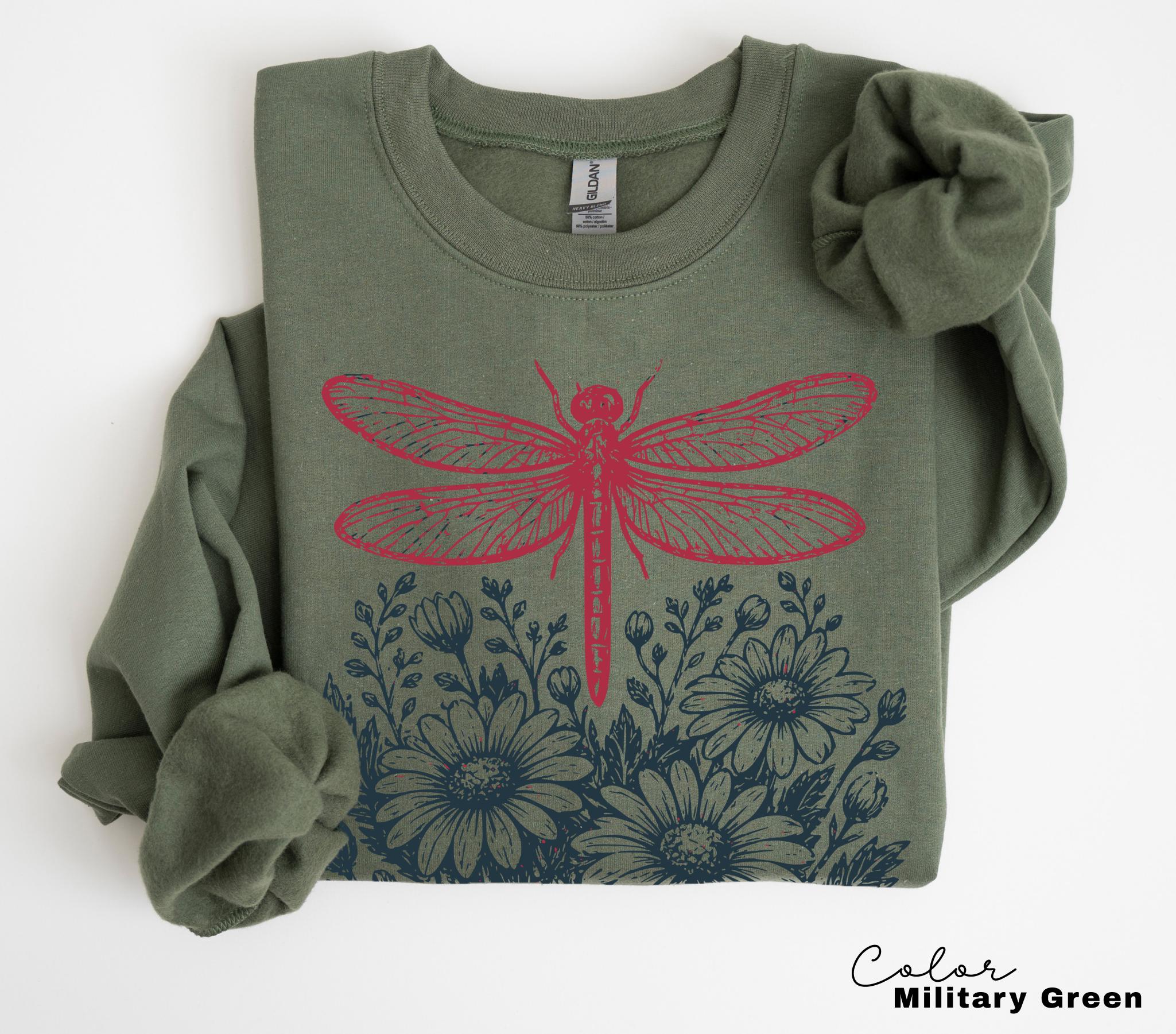 Dragonfly Shirt, Comfort Colors Wildflower Tee with Vintage Floral Graphic